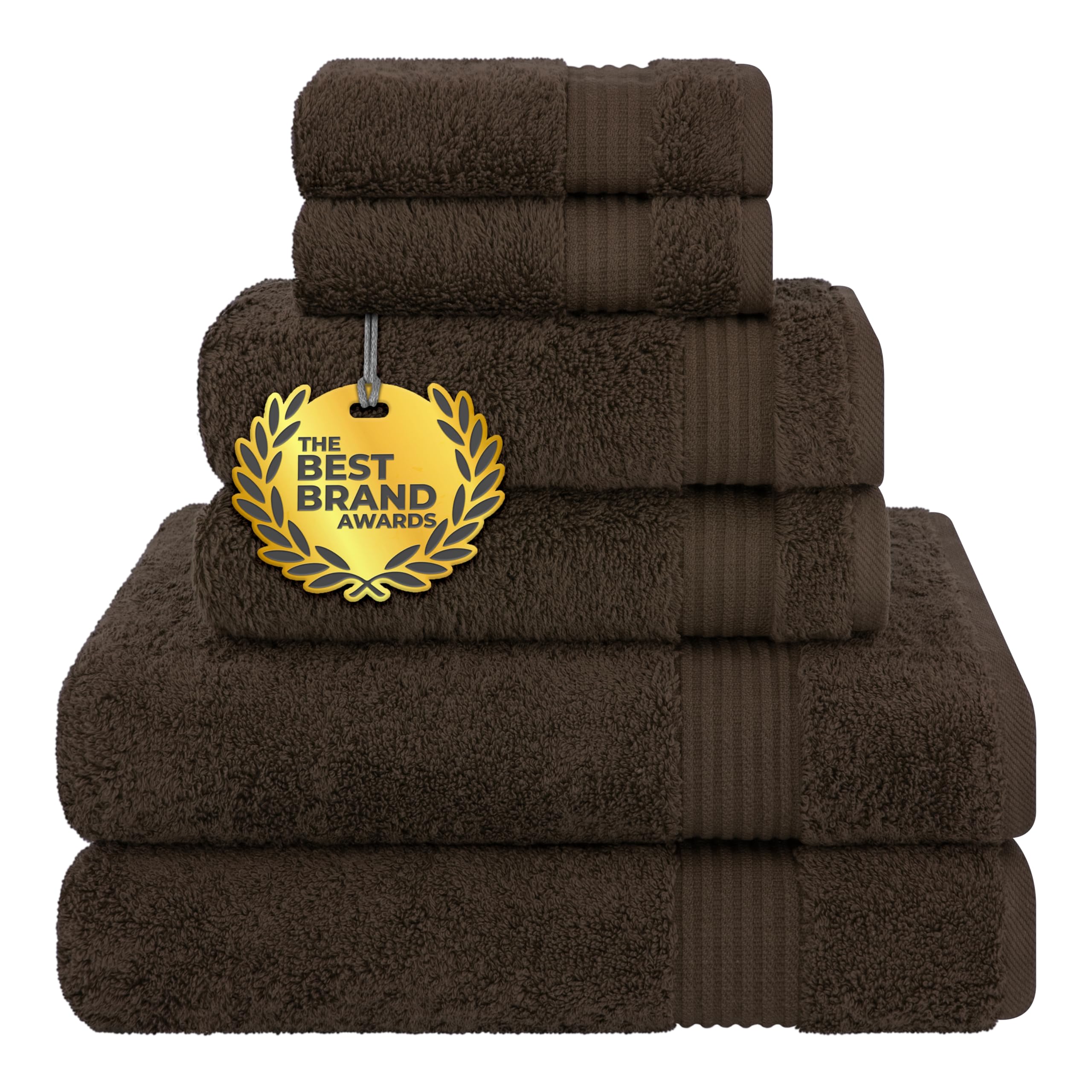 6 Piece Towel Set, 100% Cotton Soft Absorbent Turkish Towels for Bathroom, 2 Bath Towels 2 Hand Towels 2 Washcloths, Brown Towel Set