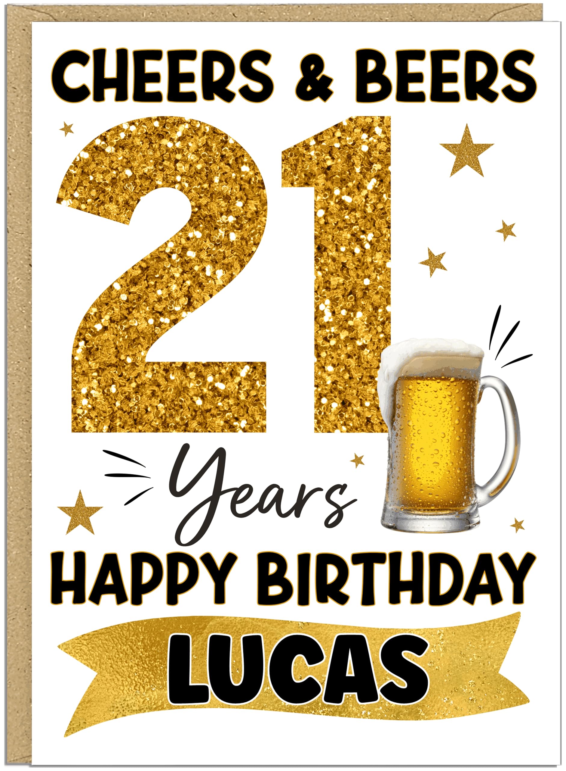 Personalised Cheers & Beers Milestone Birthday Card for Him - Aged to Perfection 18th 21st 30th 40th 50th 60th 70th 80th - Custom Name & Year - Happy Birthday for Him (21st)