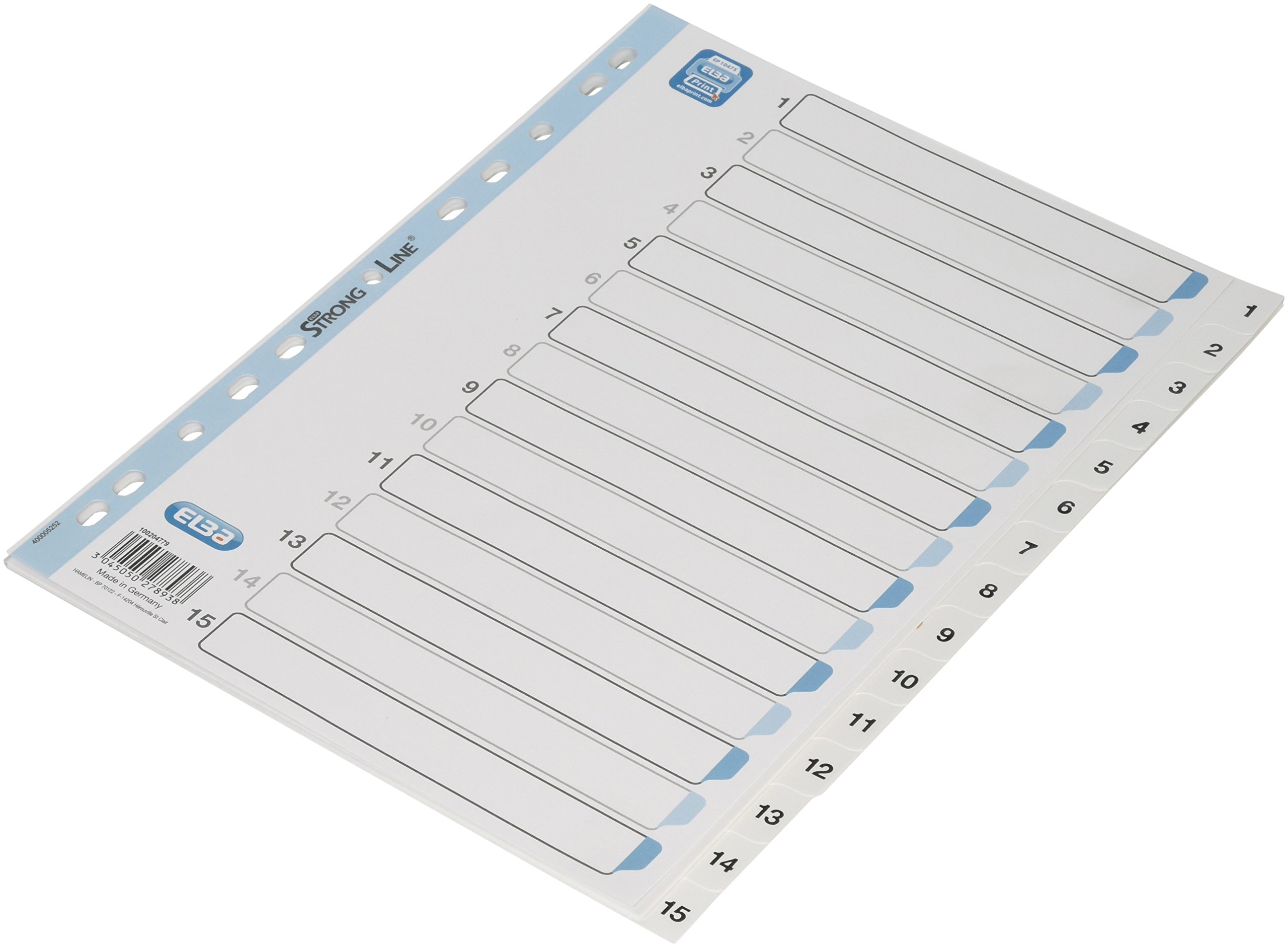 Elba formato A4, in polipropilene, 1-15 100204779, con custodia, resistenti LochverstäRkung-Line, confezione da 15, colore: bianco