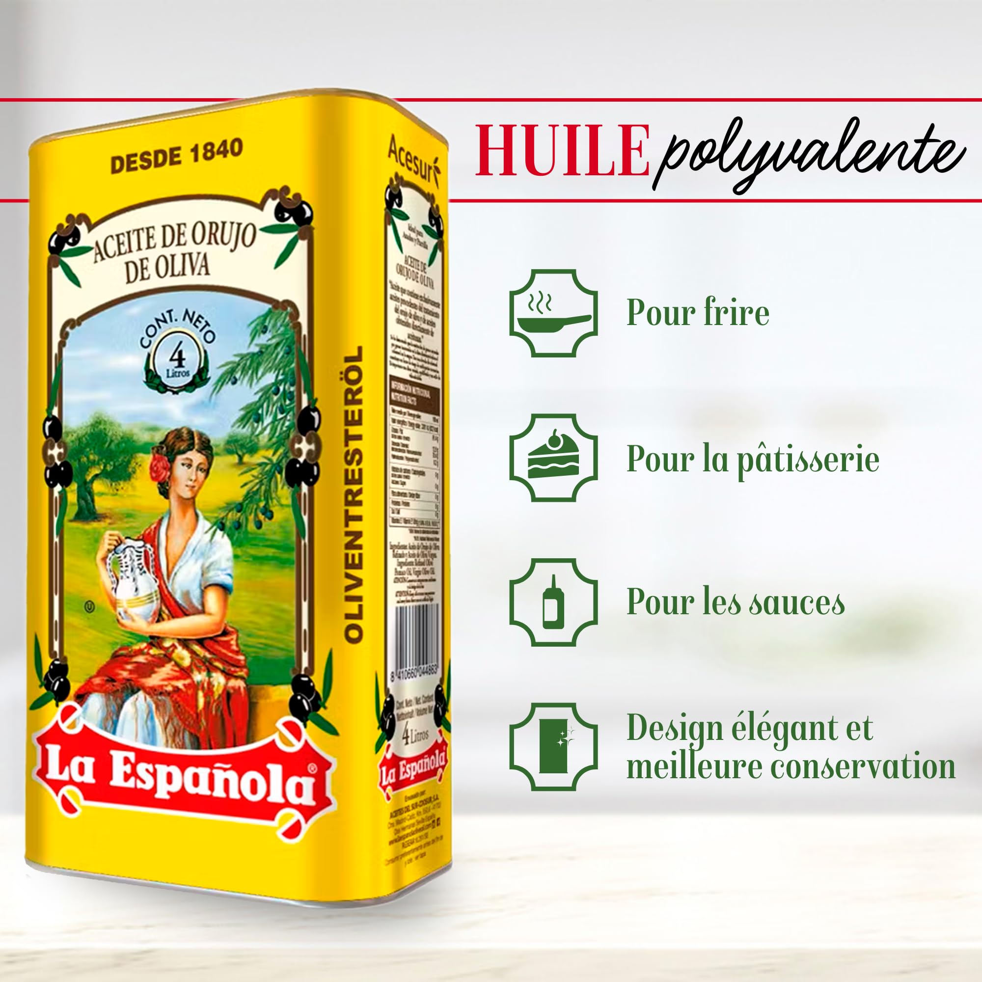LA ESPAÑOLA Huile d'Olive de Grignons Origine Espagne, Idéal pour Fritures, Sauces et Sautés (4 L)