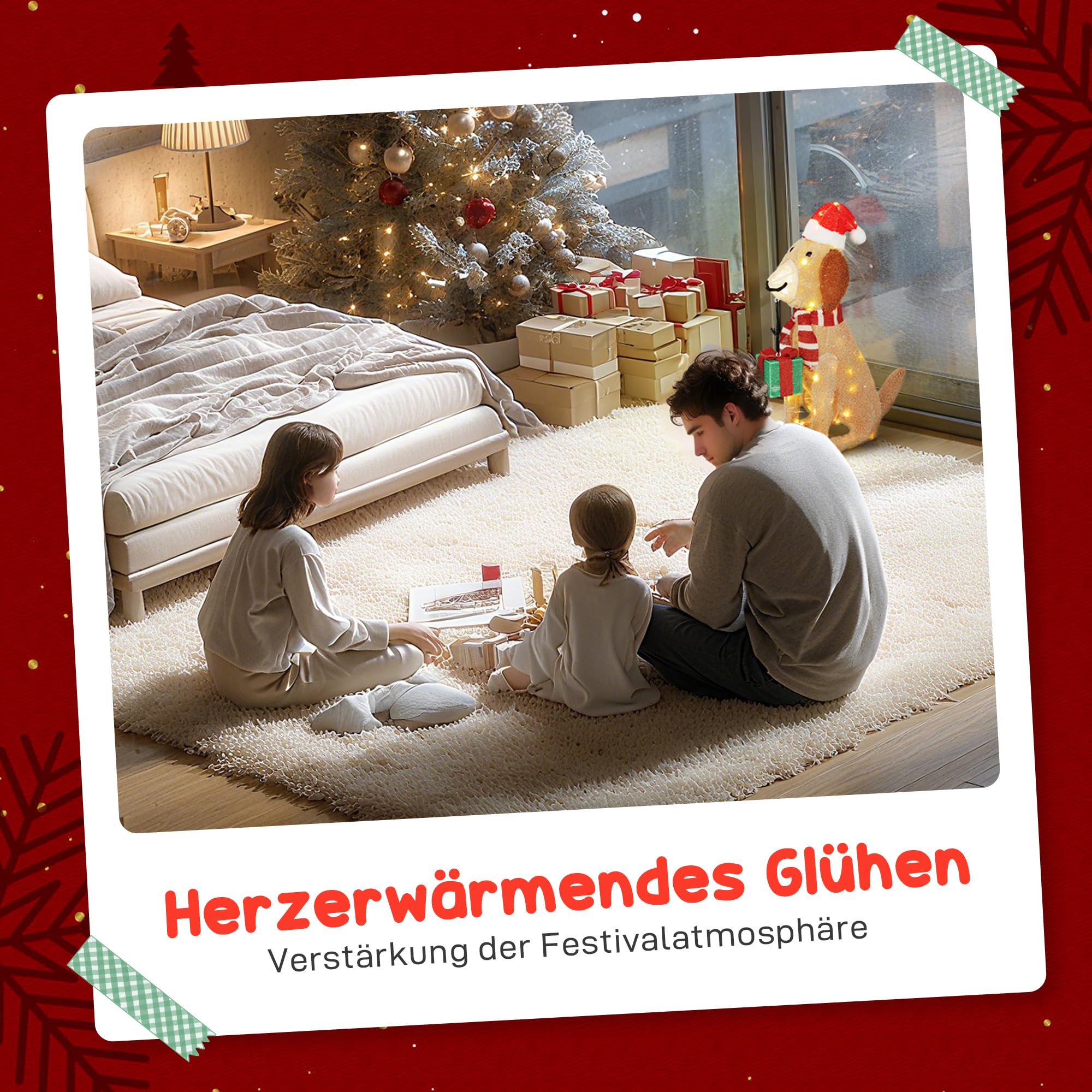 Outsunny Weihnachtsdekoration Beleuchteter Weihnachtswelpe 74 LED Gelb
