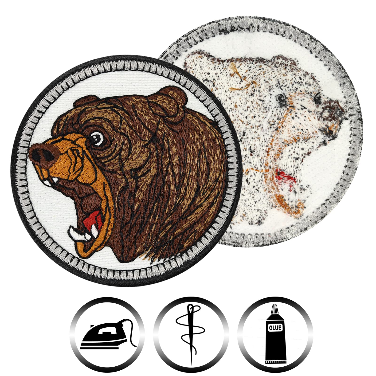 Lapjes Appliqués Grizzlybeer Patch Lokale Dieren Canada Wildlife Natuurbescherming Milieubescherming Sticker/Applicatie 'Red de Planeet' | Brullende Beer Strijkapplicatie | 65x65mm