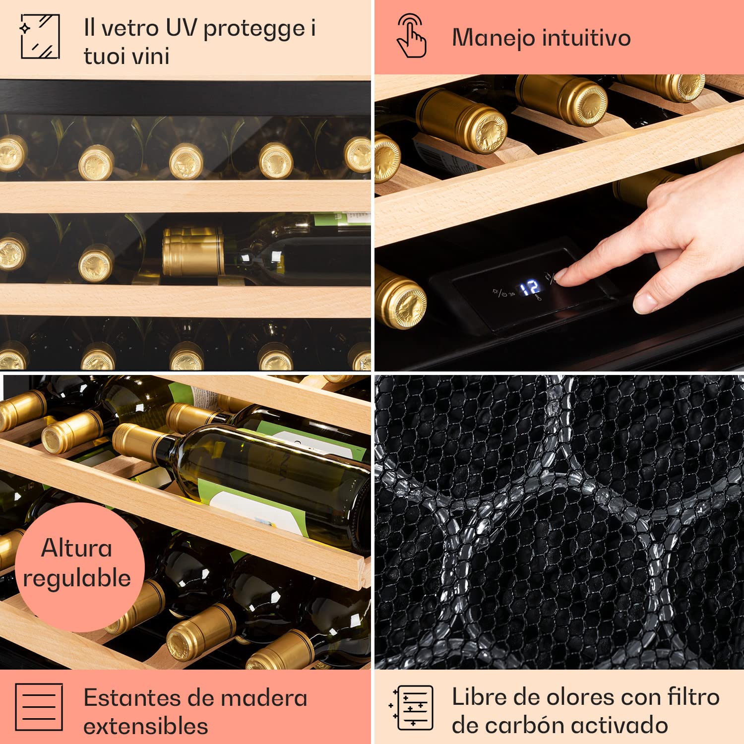 KLARSTEIN Vinoteca para Vinos de 51L Nevera Vino Una Zona, Botellas Vino, Proseco y Cervezas, Vinoteca Pequeña Puerta Cristal para Interior y Exterior, Nevera para Vinos Capacidad 24 Botellas