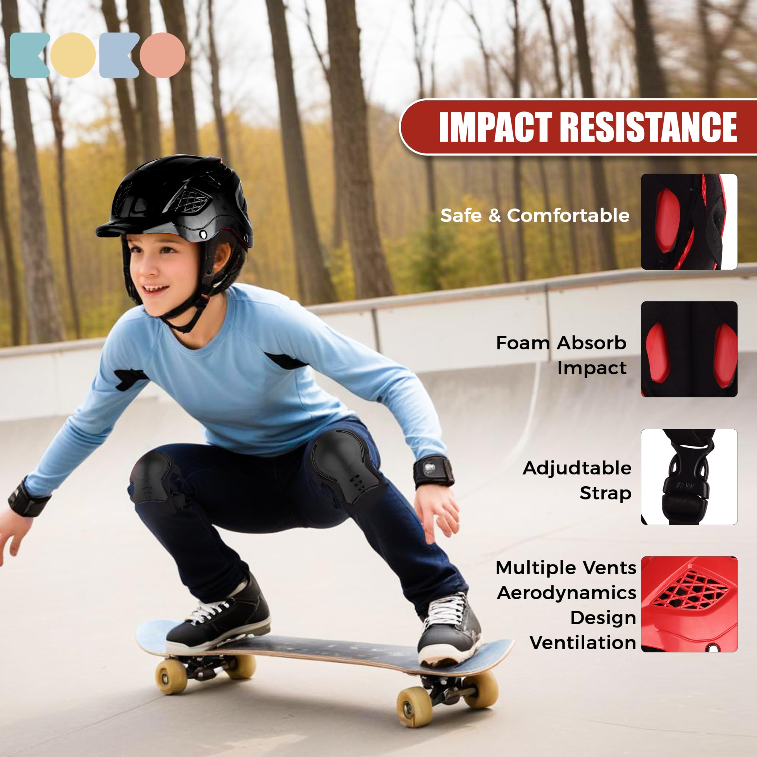 Koko Dragon Kids Skating & Cycling Helmet | Protective Gear for Boys & Girls (Black, X-Small 520 MM) 1