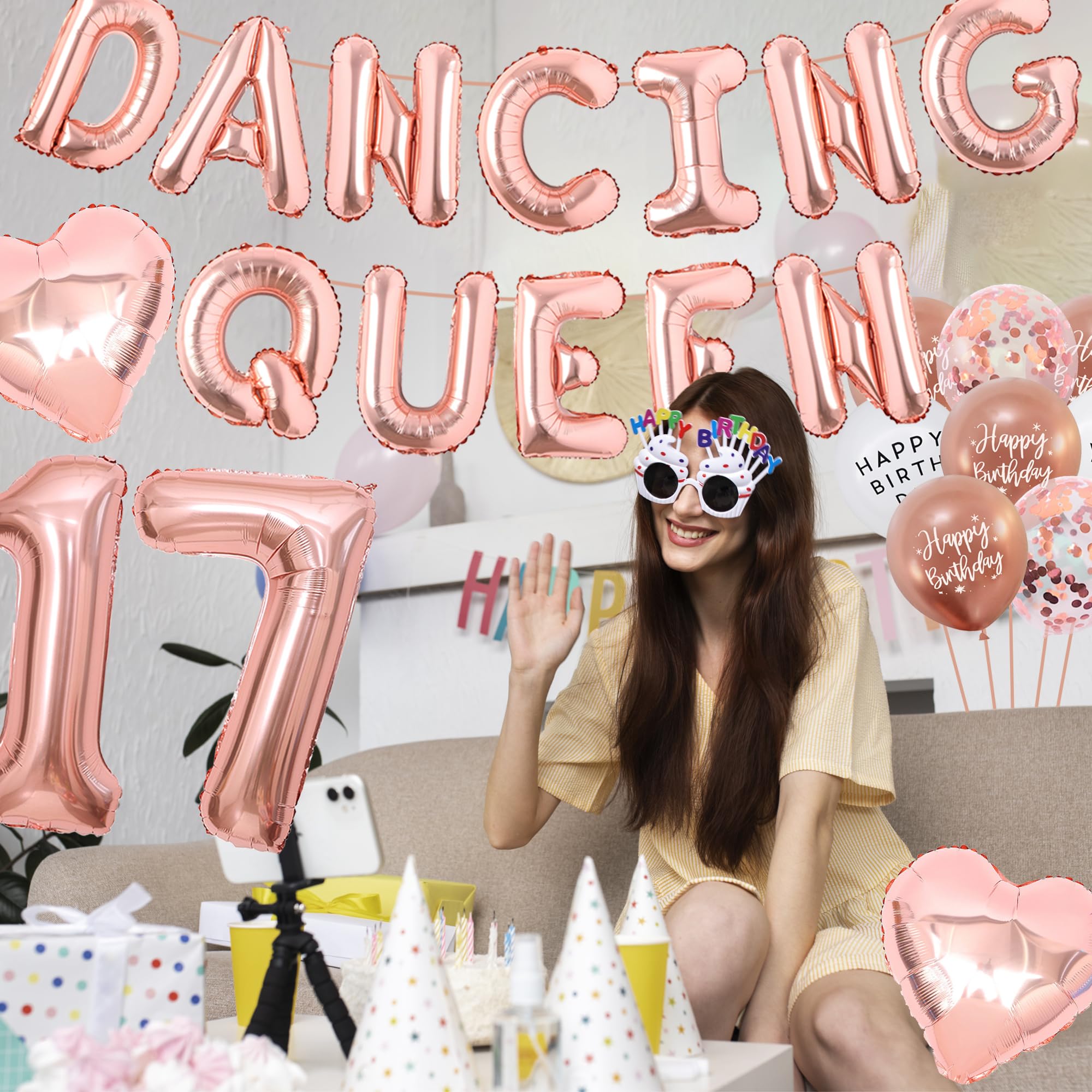 Dancing Queen Party Decorations 17 Silver With Dancing Queen 17 Sash And Tiara, Cake Topper And Candles, Silver Number Balloons, 17 Year Old Girl Gift Ideas
