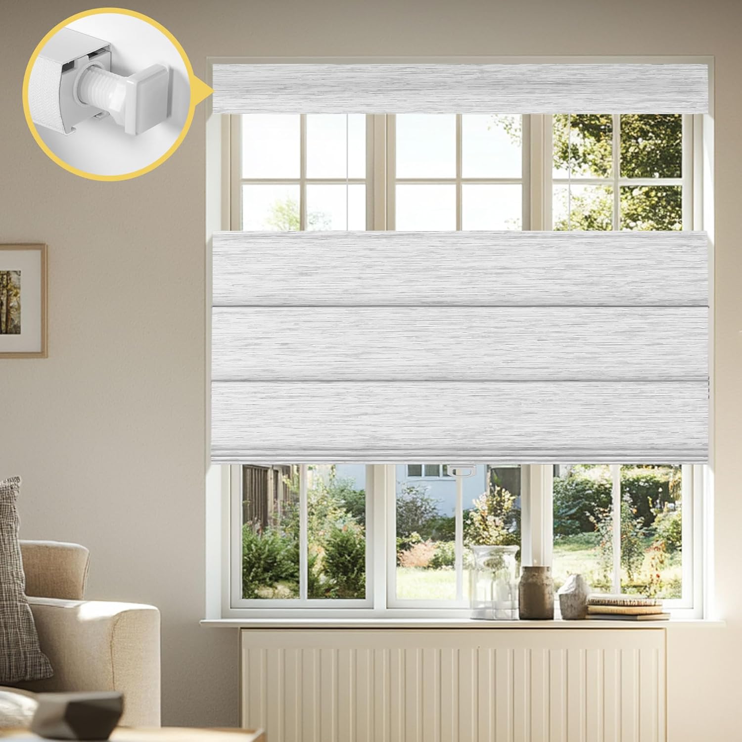 Cordless Top Down Bottom Up Roman Shades for Windows Blackout Fabric No Tools No Drill Roman Blinds Thermal Insulation UV Protection Roll up Down Window Shades,54" W x 48" H,Black-White