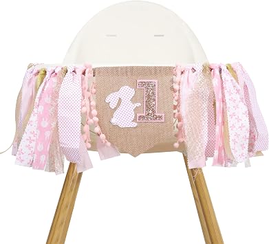 Some Bunny is One High chair Banner - Pink Polka Dot Rabbit 1st Highchair Banner,Easter/Spring Birthday Decor, First Birthday Decorations,Bunny One Photo Prop Cake Smash for Girls