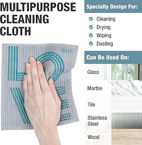 Miniatura 2 de Eparé Paños de esponja de celulosa, paquete de 4 paños suecos grises para cocina, paños de cocina para lavar platos, esponjas suecas y toallas