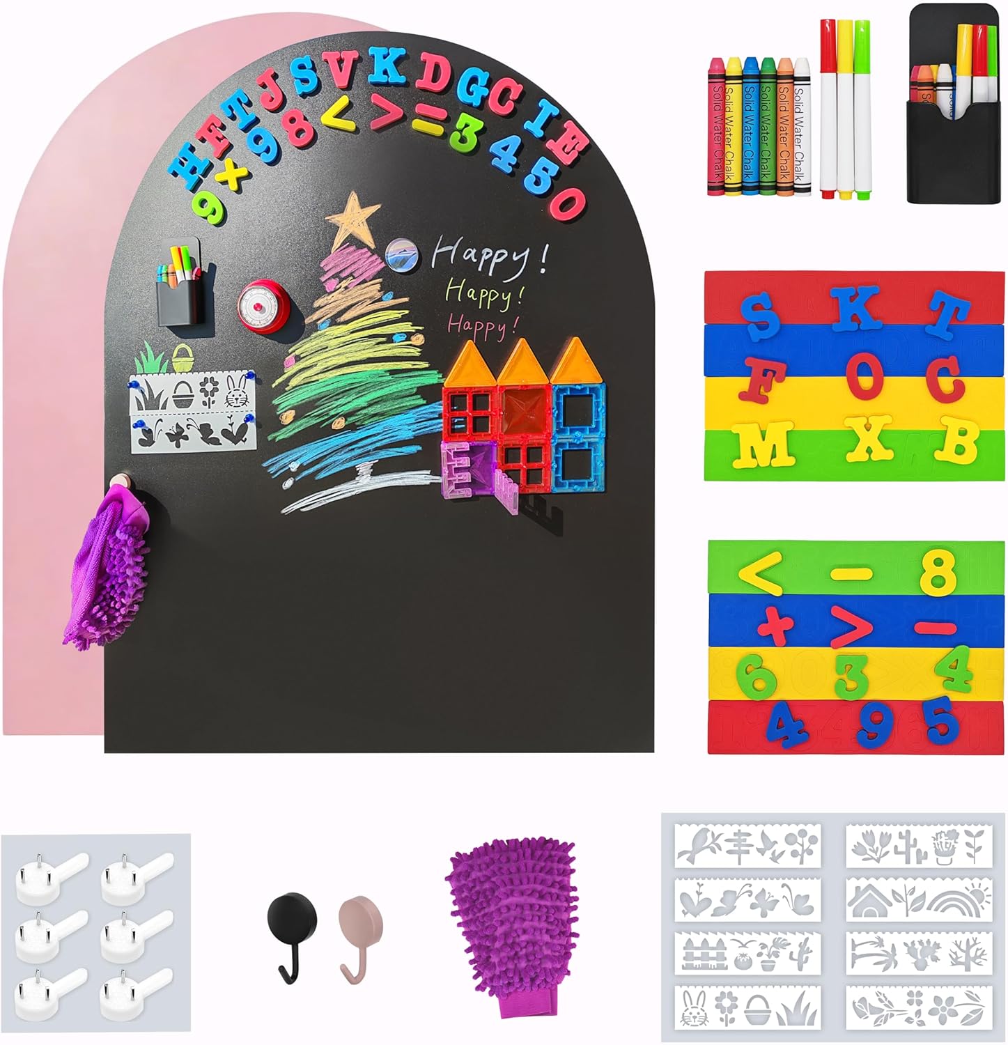 Arch Magnetic Wall Decal for Kids Playroom, Magic Playwall Magnet wall Decal, Magnetic Chalkboard Wall Paper for Home School, 39.37x31.1'' Black