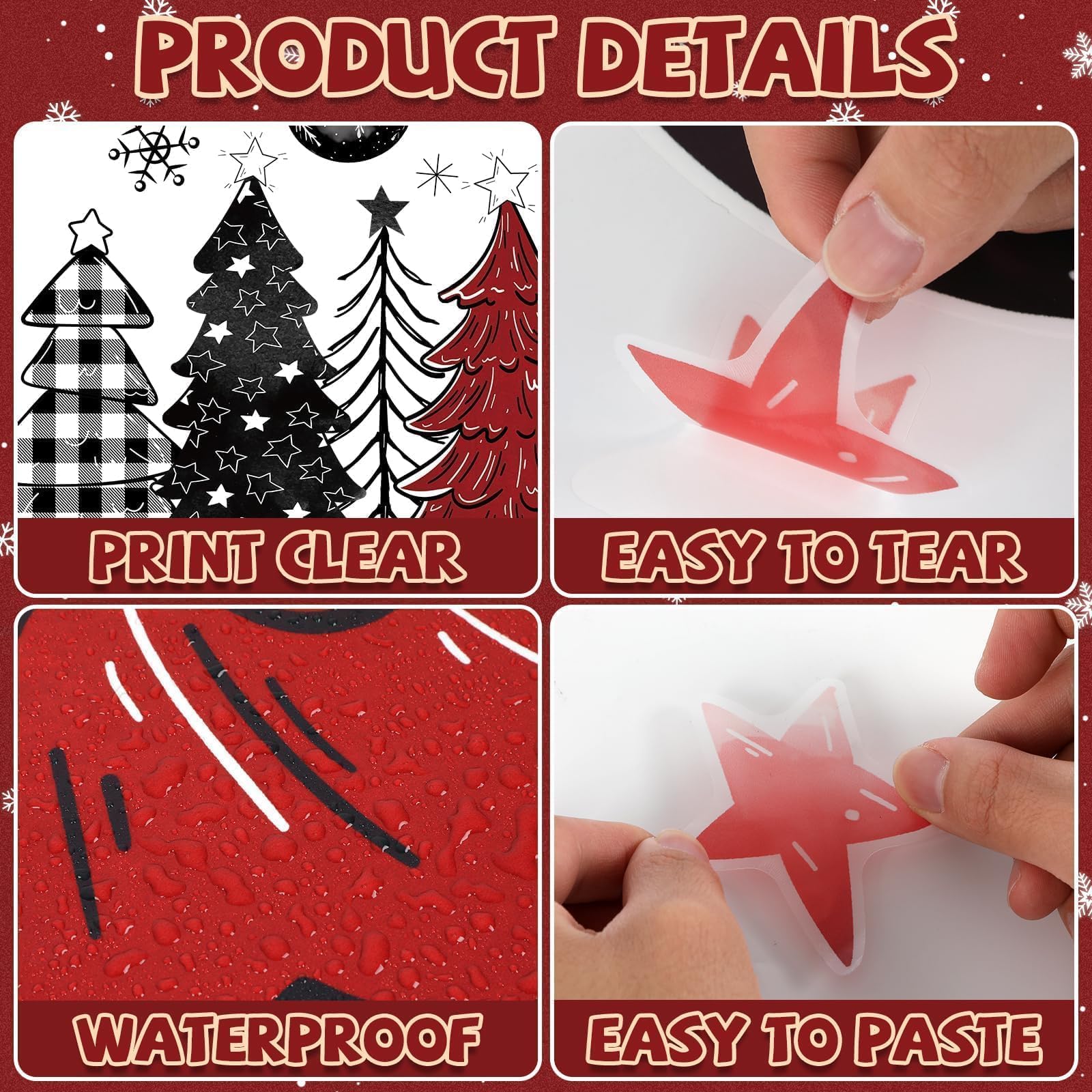 Frohe Weihnachten Türaufkleber Rot und Schwarz Büffel Plaid Weihnachtsbaum Schneeflocken Türaufkleber DIY Weihnachtsbaum Türaufkleber Wandbild Abziehbilder für Weihnachten Winter Home Tür Wand