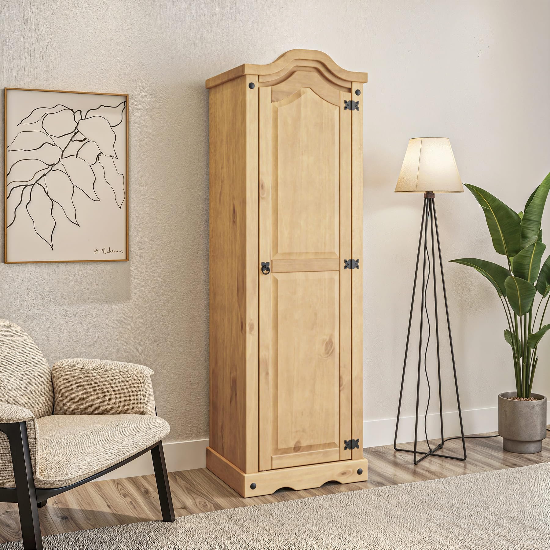 Mews Corona 1 Door Wardrobe - Pine - Brown - H:176 x W:55 x D:45 cm