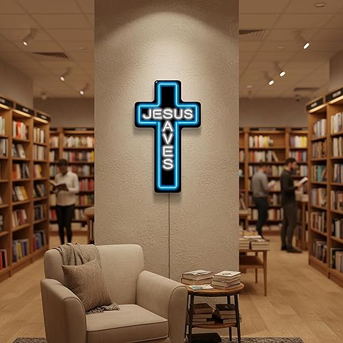 Miniatura 2 de Letrero de neón con texto en inglés "Jesus Saves", tamaño grande, 22 pulgadas de ancho x 37 pulgadas de alto, letrero de neón doblado a mano real,