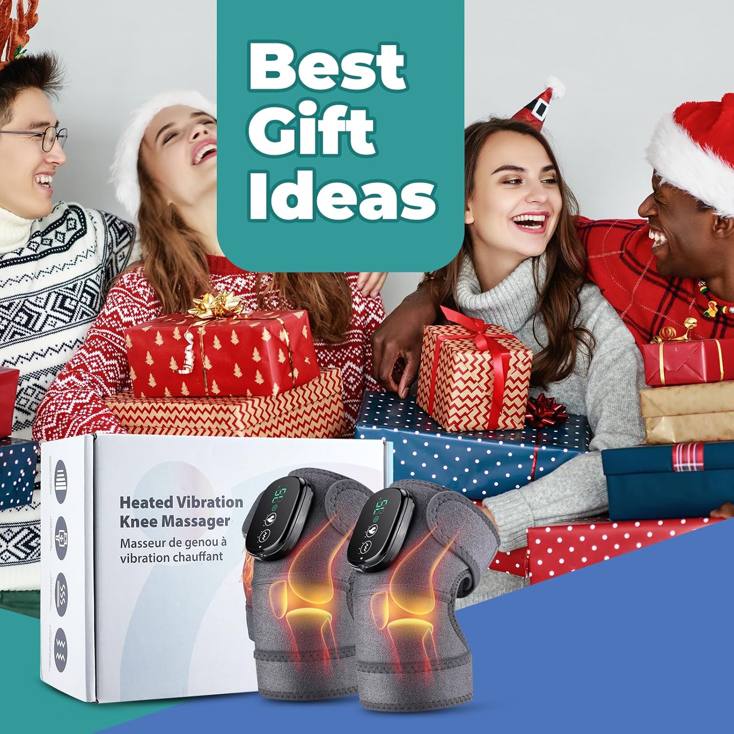 Knee Massager with Heat Cordless, Heating Pad for Knee FSA Eligible Items List, Heated Knee Brace Wrap with Massage 2 Pack Grey