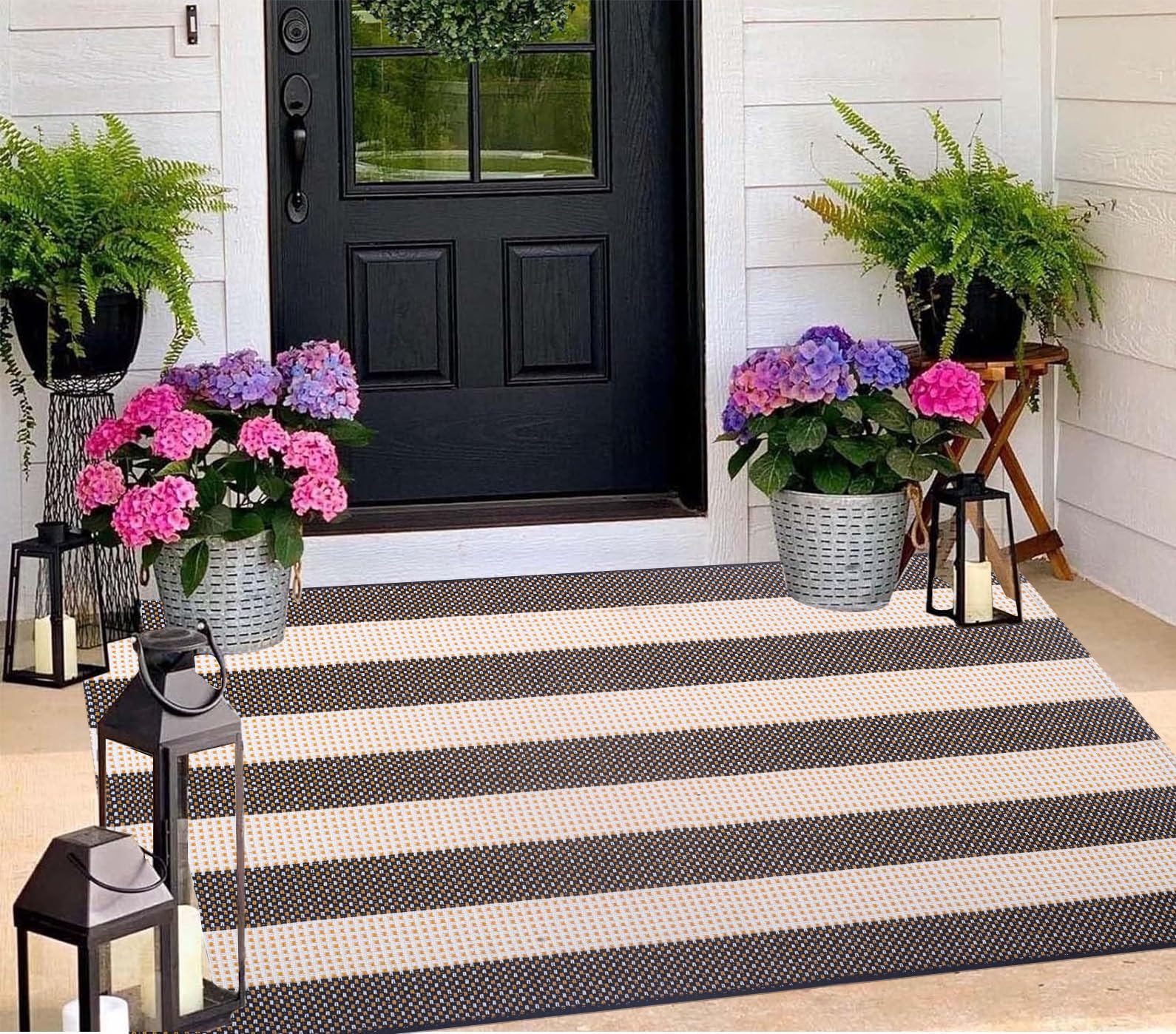 Tapis d'intérieur/extérieur Lavable à Rayures Noires et Blanches Generic
