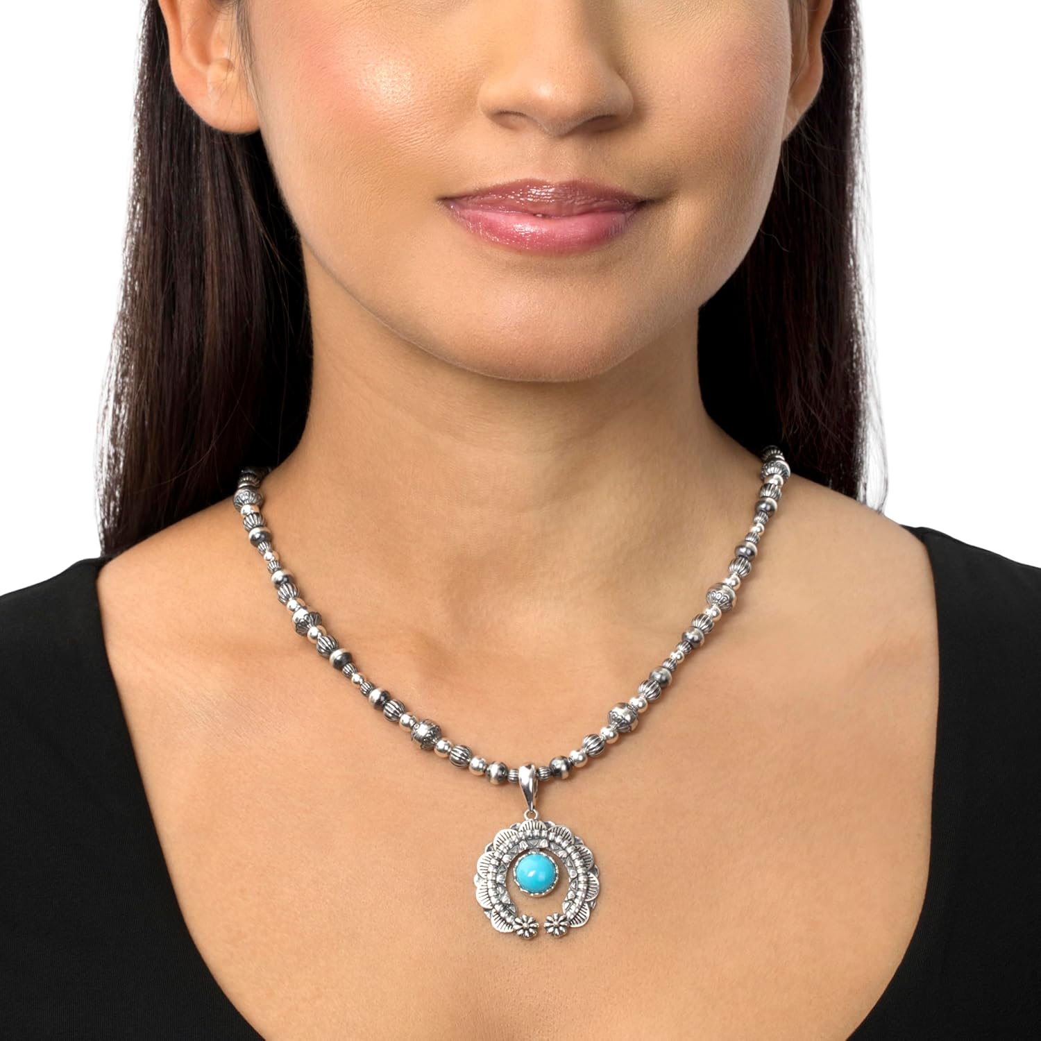 American West Jewelry Sterling Silver Genuine Gemstone Round Cut Naja Pendant Enhancer