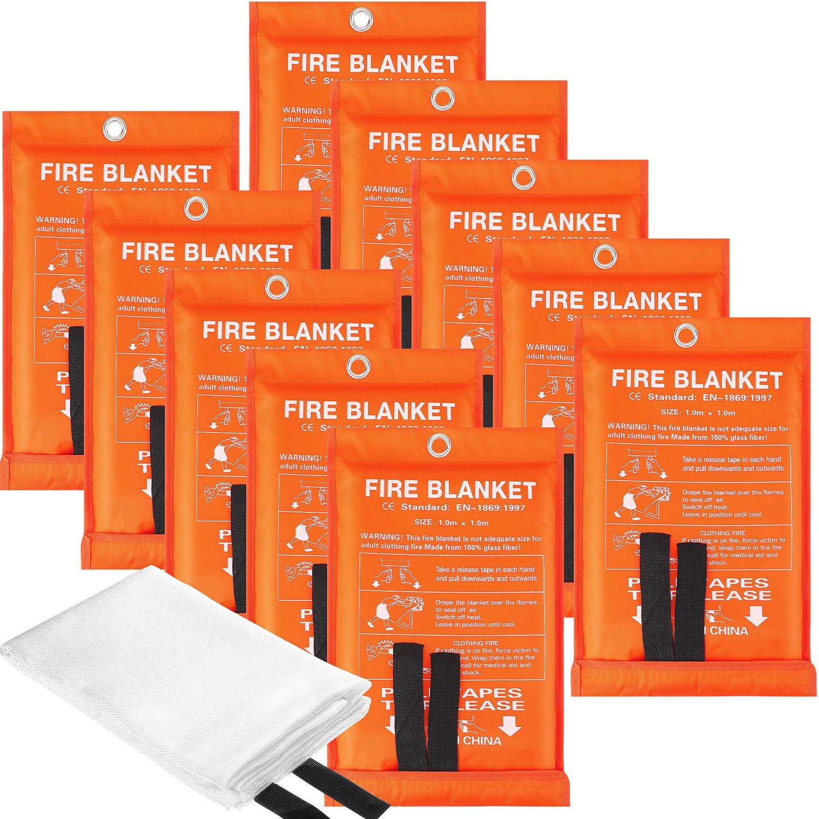 Paquete de 10 mantas ignífugas de fibra de vidrio, manta de emergencia ignífuga, manta de supresión de incendios, cubierta de seguridad de supervivencia de emergencia ignífuga para cocina, hogar,