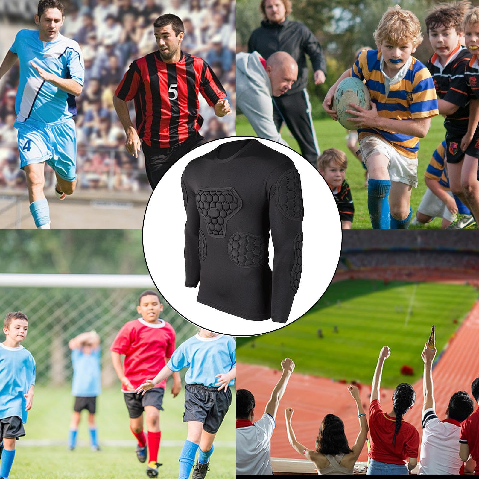 Camicia imbottita per giovani – Maglia da portiere a maniche lunghe, camicia di compressione di protezione con torace, gomiti e spalline, ideale per l'allenamento di calcio, baske