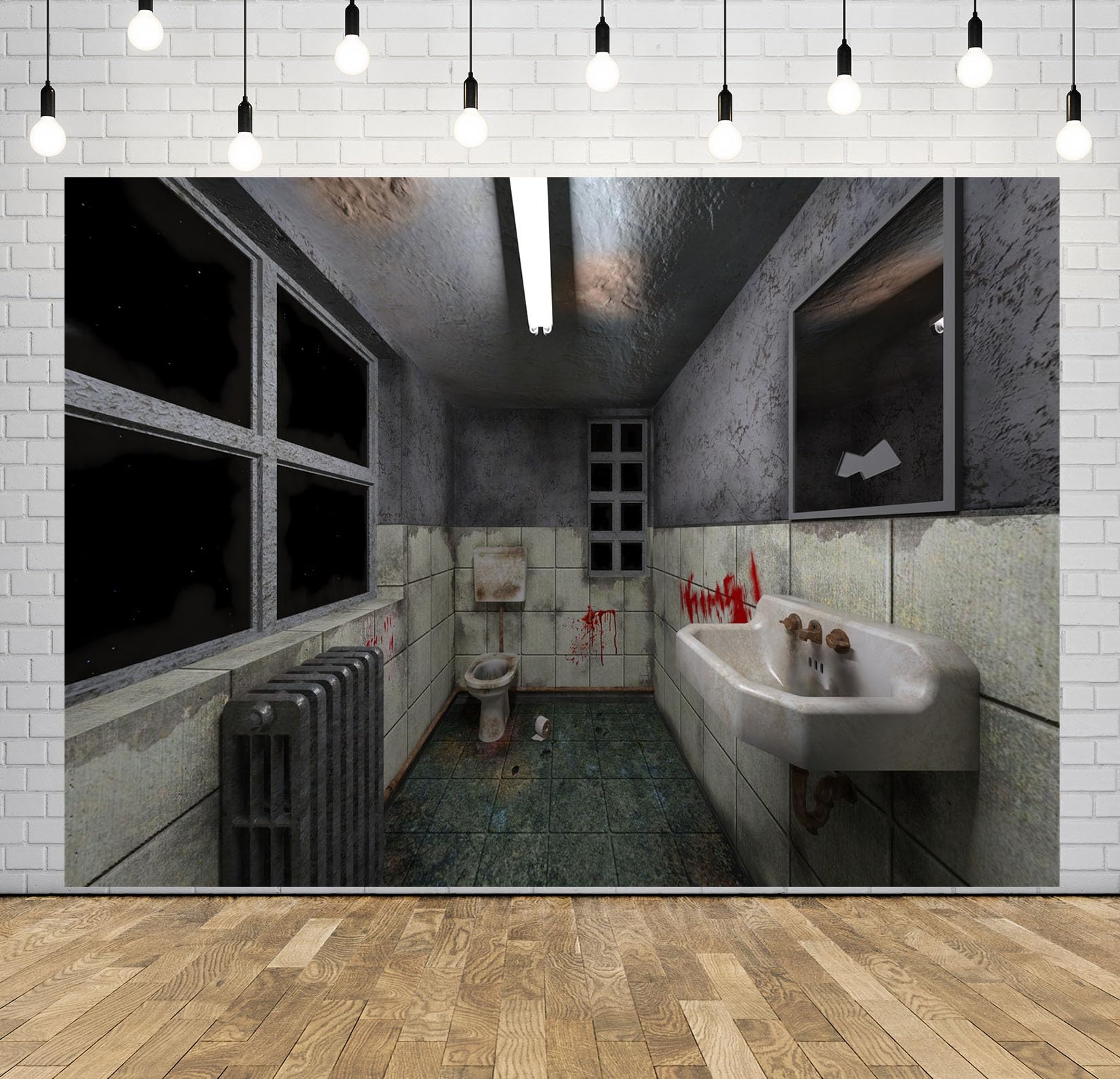 12x10FT (3.6x3m) Bagno Horror Con Vetri Rotti Sfondo Fotografico