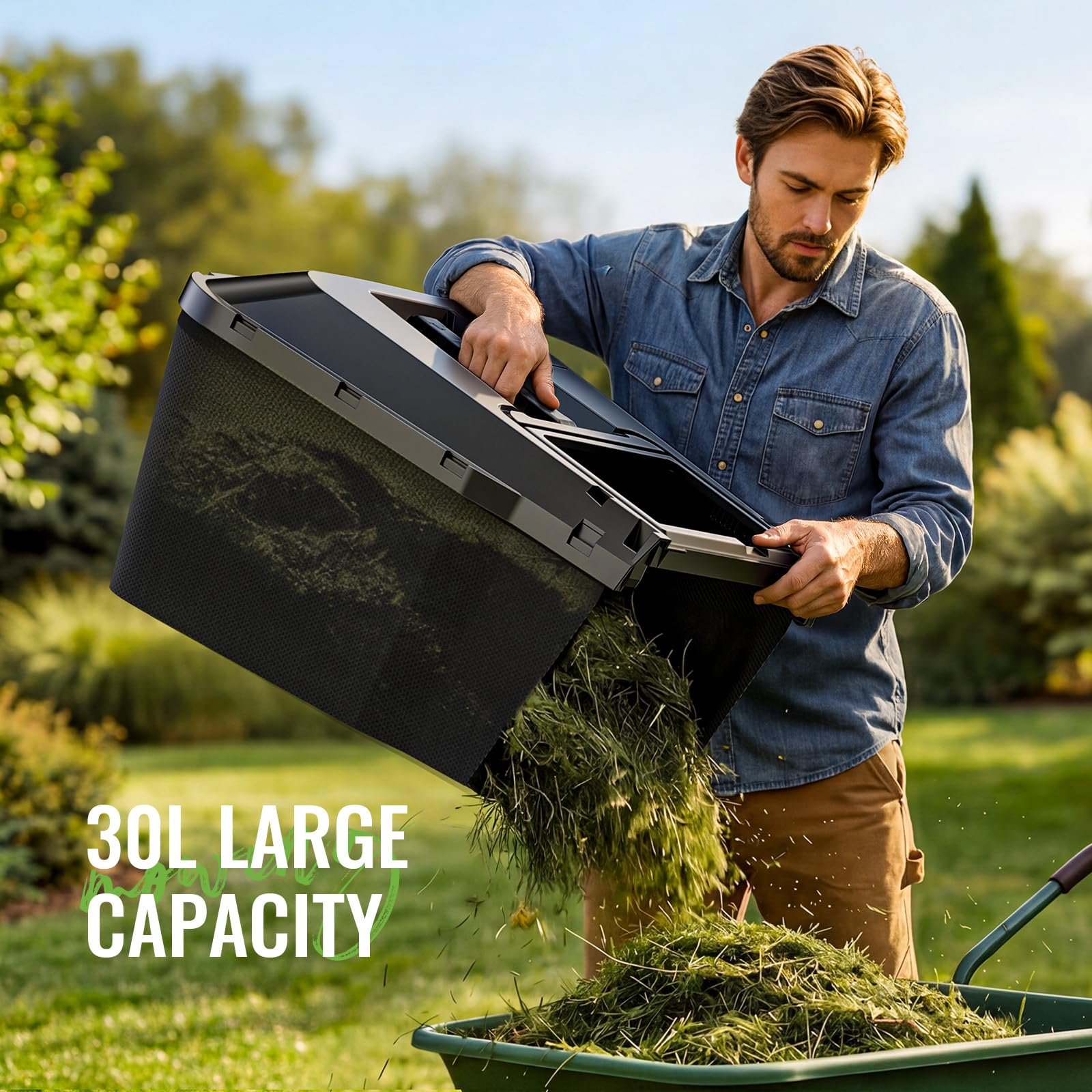 Cordless Lawnmower, ETOOLAB Lawnmower with Brushless Motor up to 280m², 33cm Cutting Width, 5 Cutting Heights, 30L Bag, 2 * 4.0Ah Battery and Charger — view 8