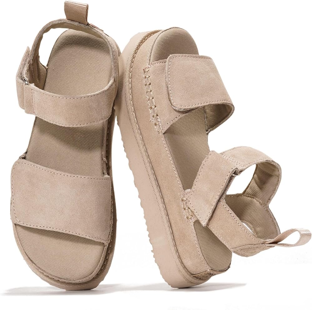 100% Genuine Leather Platform Sandals & Slides for Women