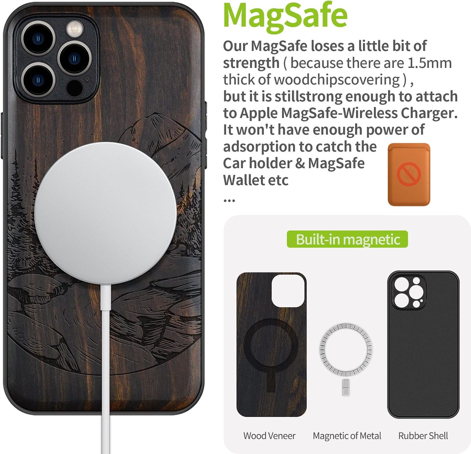Carveit Magnetic Wood Case for iPhone 12 Pro Max Case [Natural Wood & Black Soft TPU] Shockproof Protective Unique Wooden Cover Compatible with MagSafe (Natural Landscape-Blackwood)