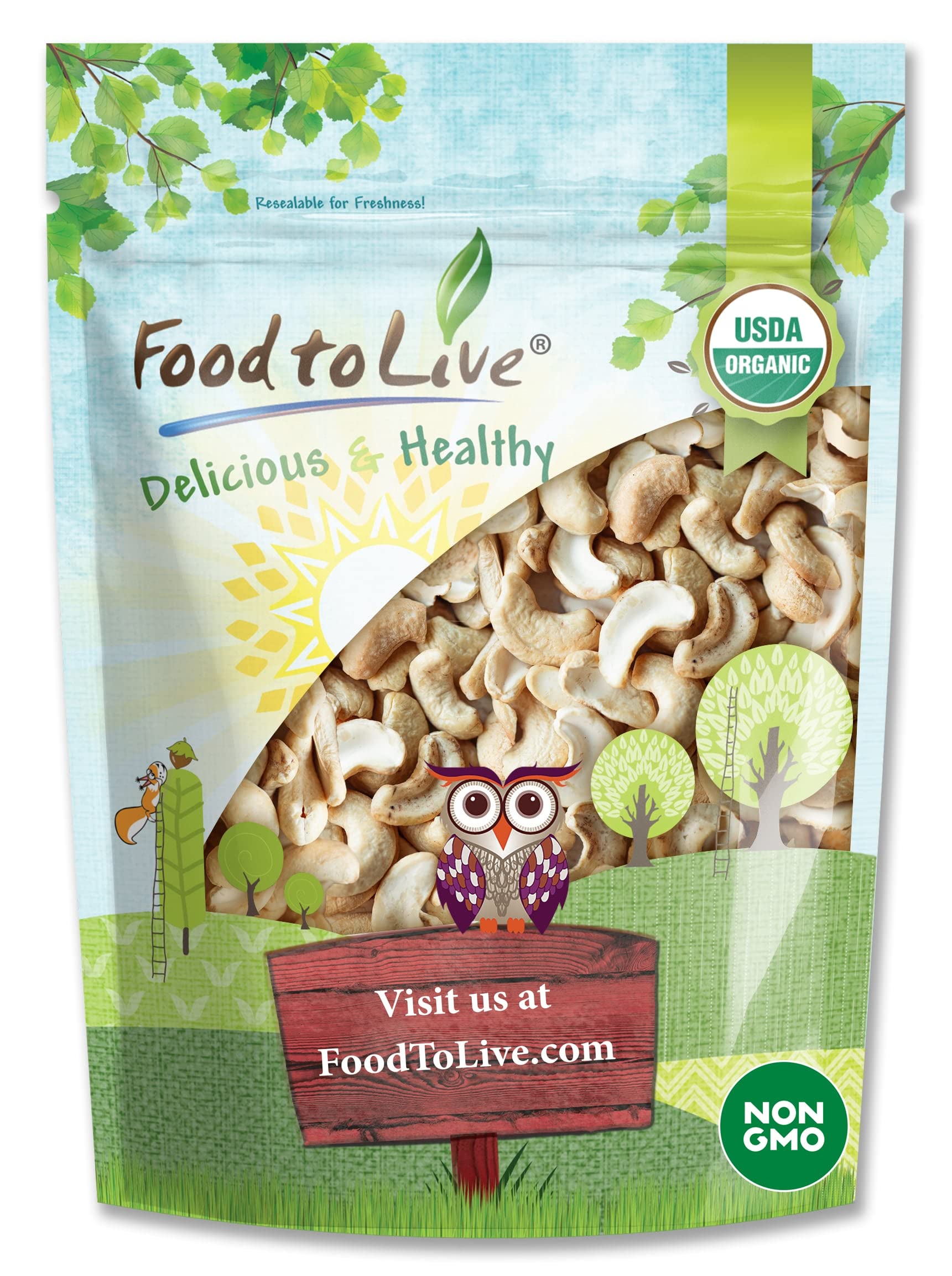 Food to Live Organic Cashew Pieces, 4 Pounds Non-GMO, Kosher, Vegan, Unsalted, Unroasted, BulkUSDA Organic
