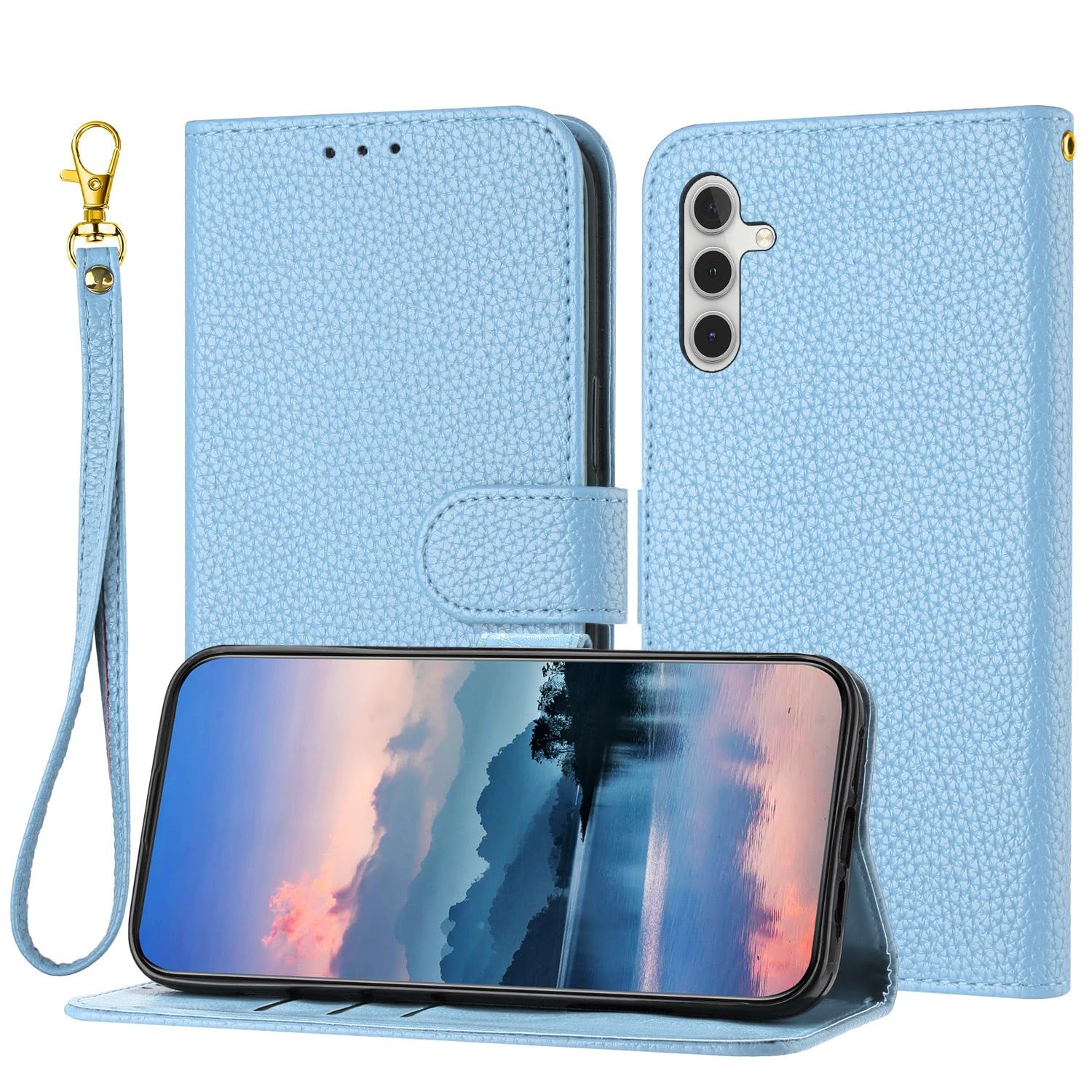Coque Samsung S24 Plus en cuir premium et finitions soignées bleu clair - 8