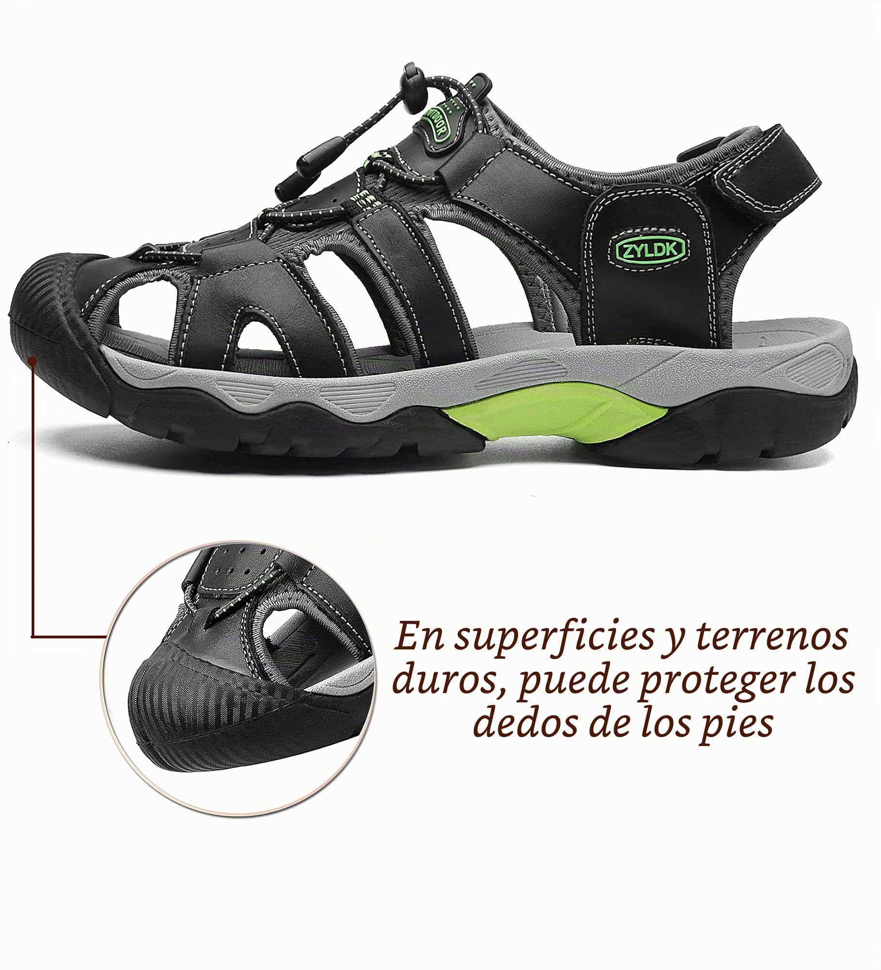 Sandalias Cuero Deportivas para Hombre de Verano Playa para Aire Libre Excursionismo Cuero Zapatos Velcro Zapatos Impermeables Playa