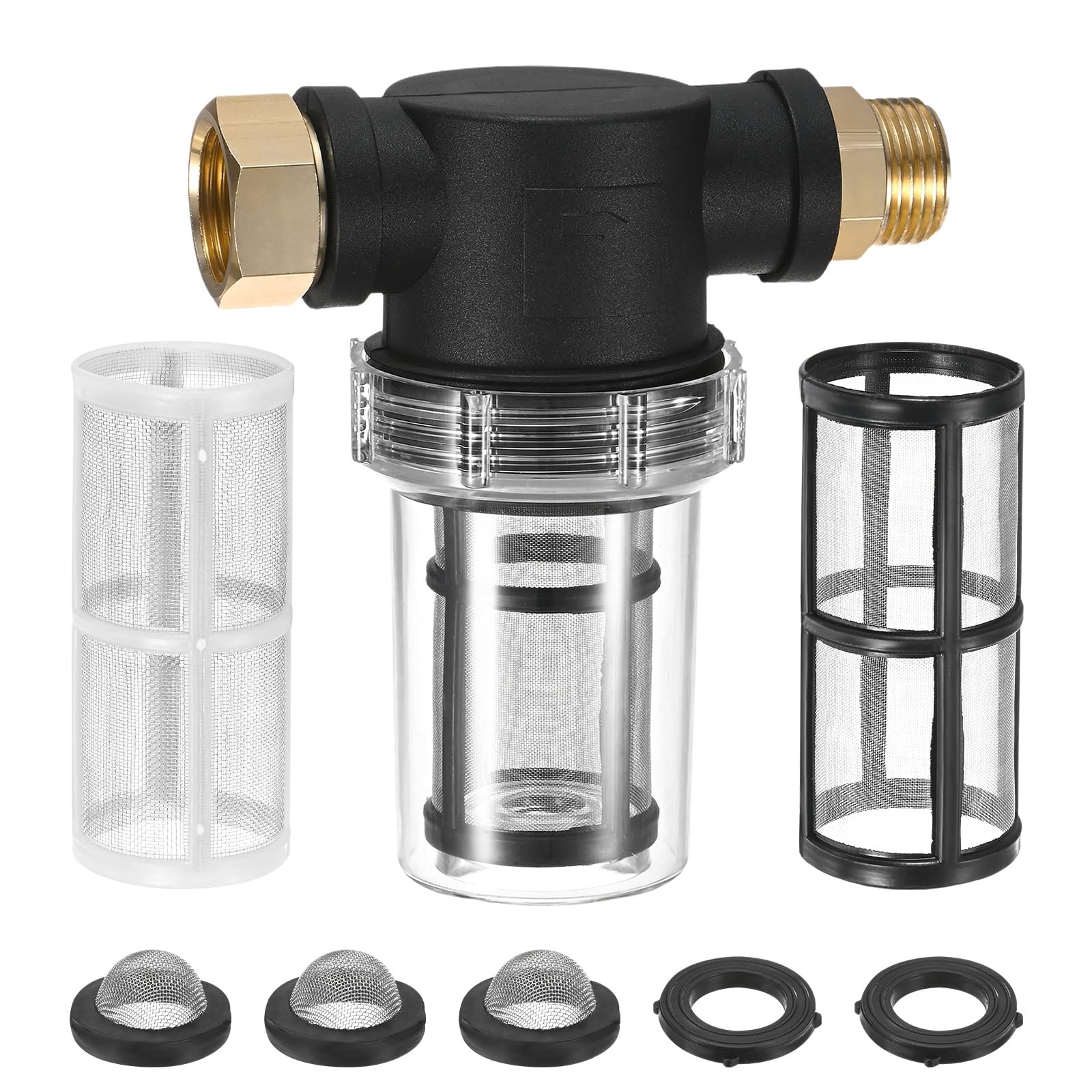 M METERXITY 1-Pack Garden Hose Filter, Sediment Filter Attachment with 40 Mesh and 100 Mesh Screen for Pressure Washer Hose/Water Broom/Undercarriage Cleaner/Pressure Washer Pump [3 Colors]