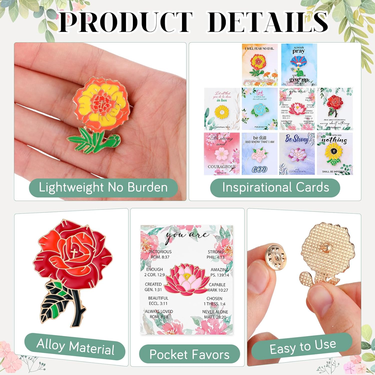 Liliaafar 40 Sets Christian Enamel Pins Bulk Bible Verses Lapel Pin for Women Mothers Day Church Gifts Butterfly Cross Flower