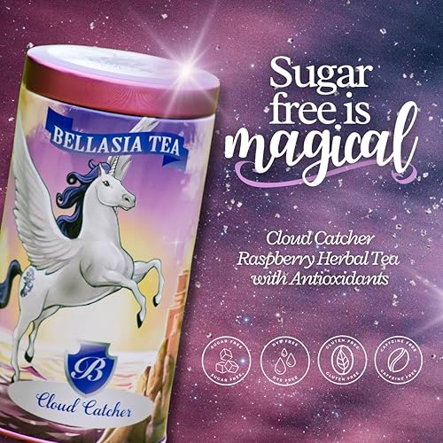 Miniatura 2 de Cloud Catcher by Bellasia Tea, té de hierbas de frambuesa, sin azúcar, sin cafeína, rico en antioxidantes, sabor a fruta retorcida, té para niños,