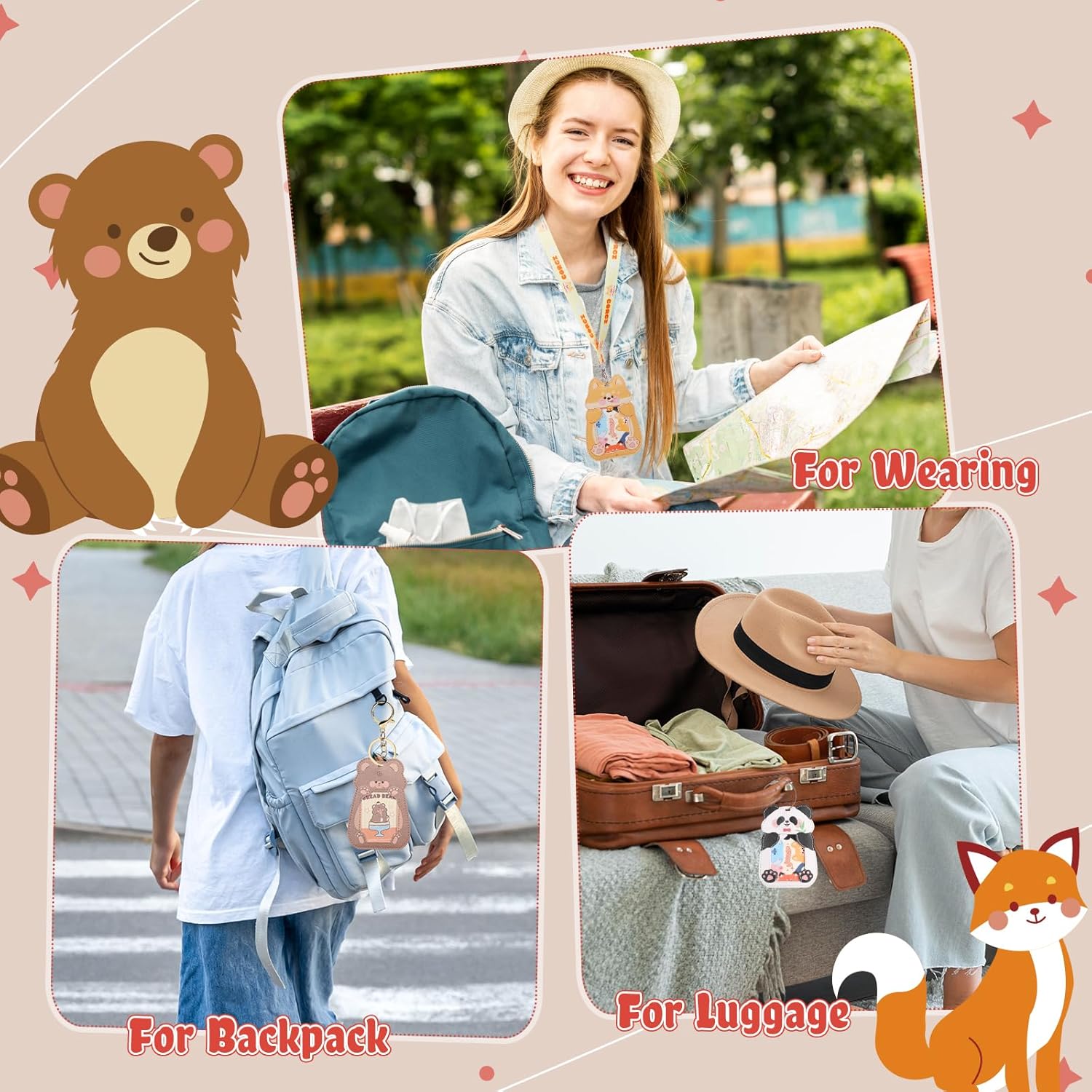 NEWEST Cute Rabbit ID Badge Holders with Lanyard Keychain Key Ring, Bunny PU Leather Luggage Tag for Suitcase with Metal Loop, Lovely Animal ID Card Name Tag Identifier for Nurse Teacher Student Staff - Image 4