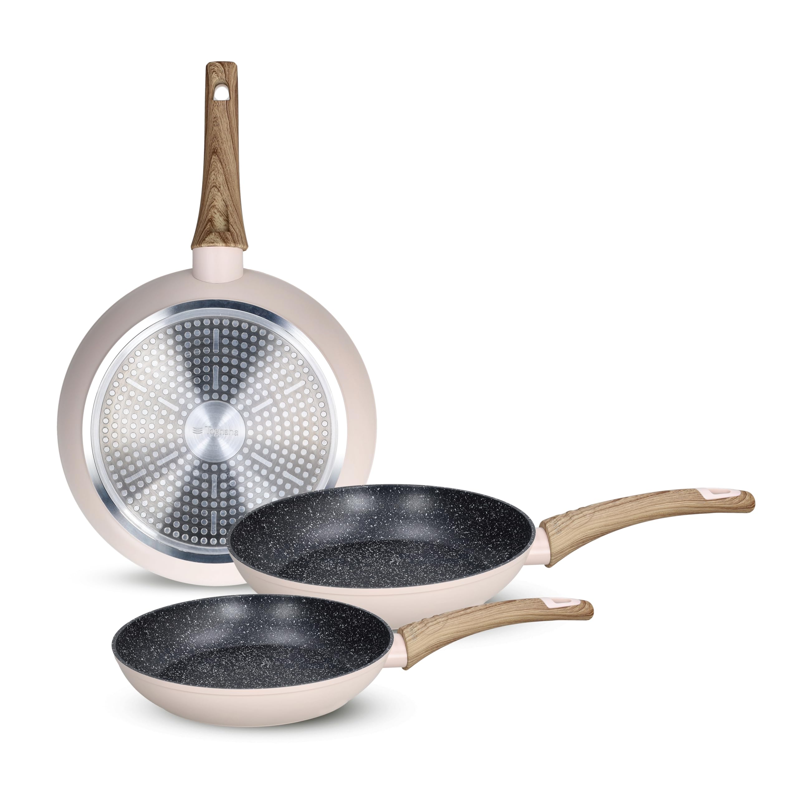 Poêles Tognana Vanilla beige en aluminium 3 pièces de 20 à 28 cm pour plaque de cuisson