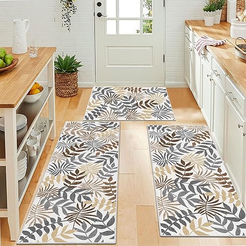 Miniatura 5 de Bsmathom Juego de 3 alfombras de cocina bohemias, alfombras y tapetes de cocina de granja, antideslizantes, lavables, antideslizantes, tapetes de