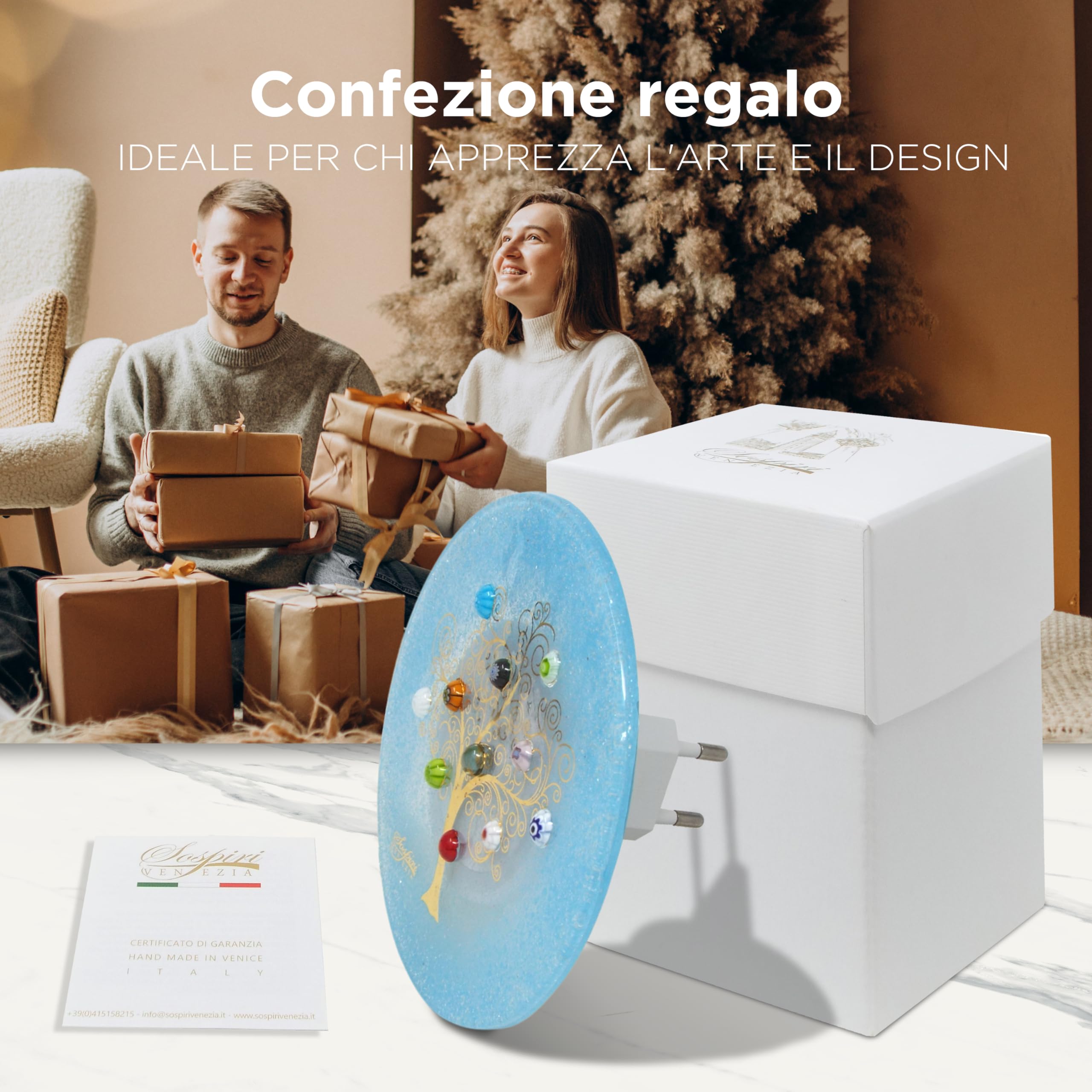SOSPIRI VENEZIA Luz nocturna para niños de cristal de Murano, sensor inteligente de enchufe, decoración para el hogar, dormitorio, luces LED, iluminación de pared, escaleras, idea de regalo. (Árbol de