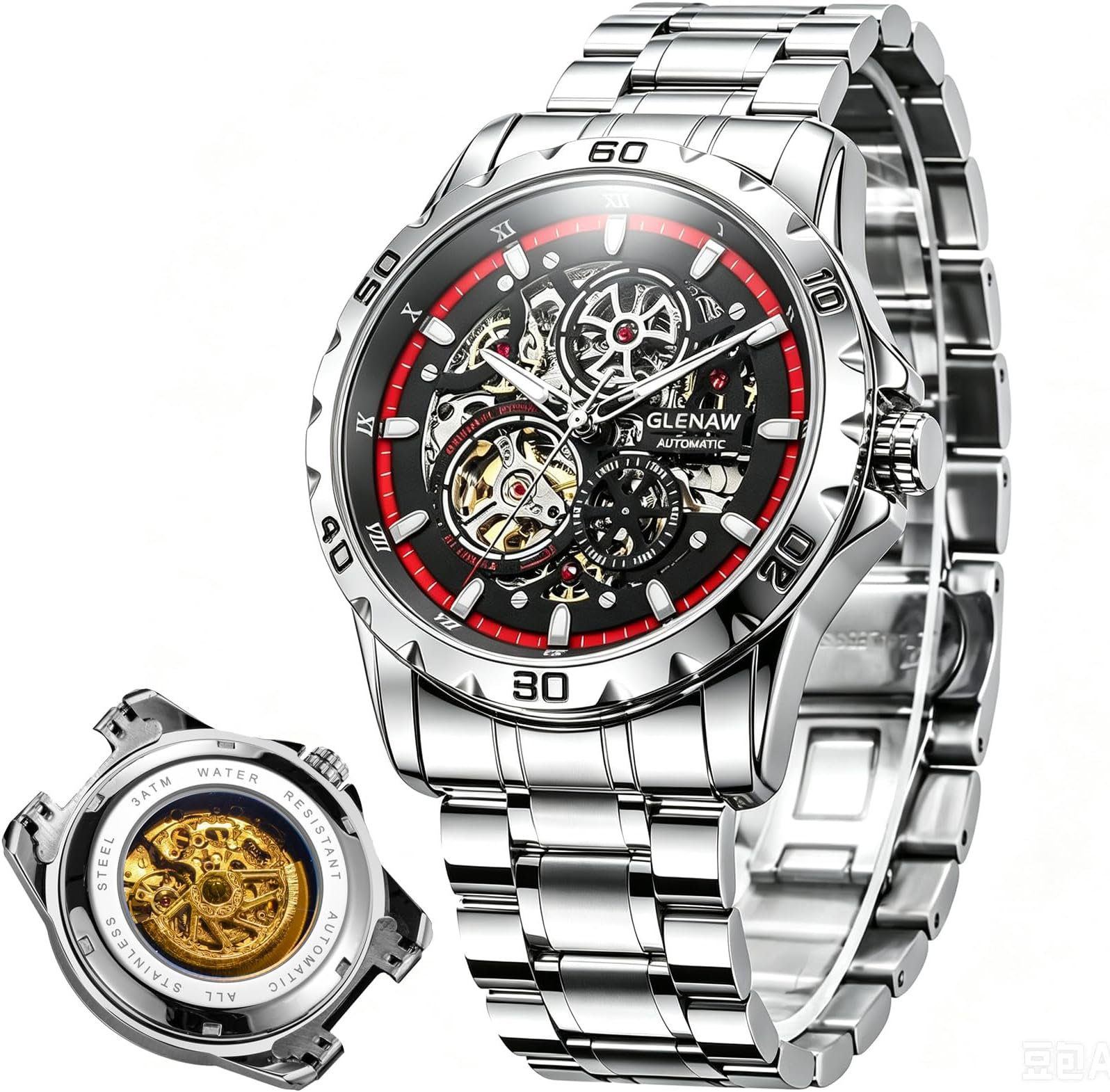 Automatic Watches for Men -Skeleton Mechanical Self-Winding, Skeleton Dial, 30 ATM Waterproof, with Stainless Steel Band, Wrist Watch - Men's Stylish Gift