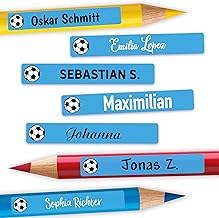 Sunnywall® Stifteaufkleber Fußball Namensaufkleber Kinder Schule 72 Stück Aufkleber für Stifte Namensetiketten Etiketten | schmale 49x7,5mm Kita Schulanfang