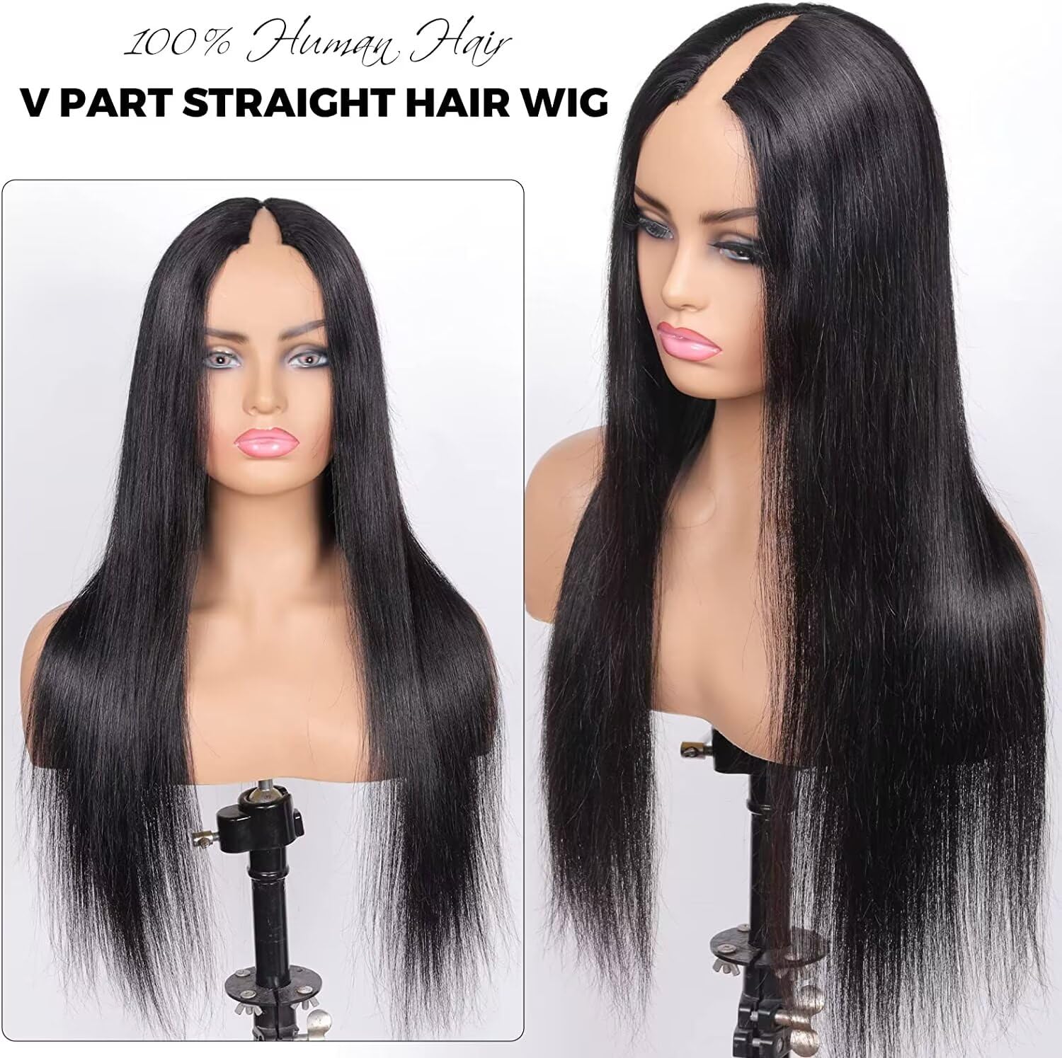 Parrucca Donna Human Hair V Part Straight Wig - 180% Density Glueless Upgrade Wear and Go U Part Capelli Veri Umani - 22 Pollici