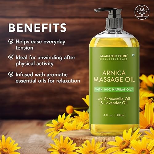 Miniatura 4 de MAJESTIC PURE Aceite de masaje de árnica para terapia de masaje, refrescante y relajante, aceites naturales con aceites esenciales de lavanda y
