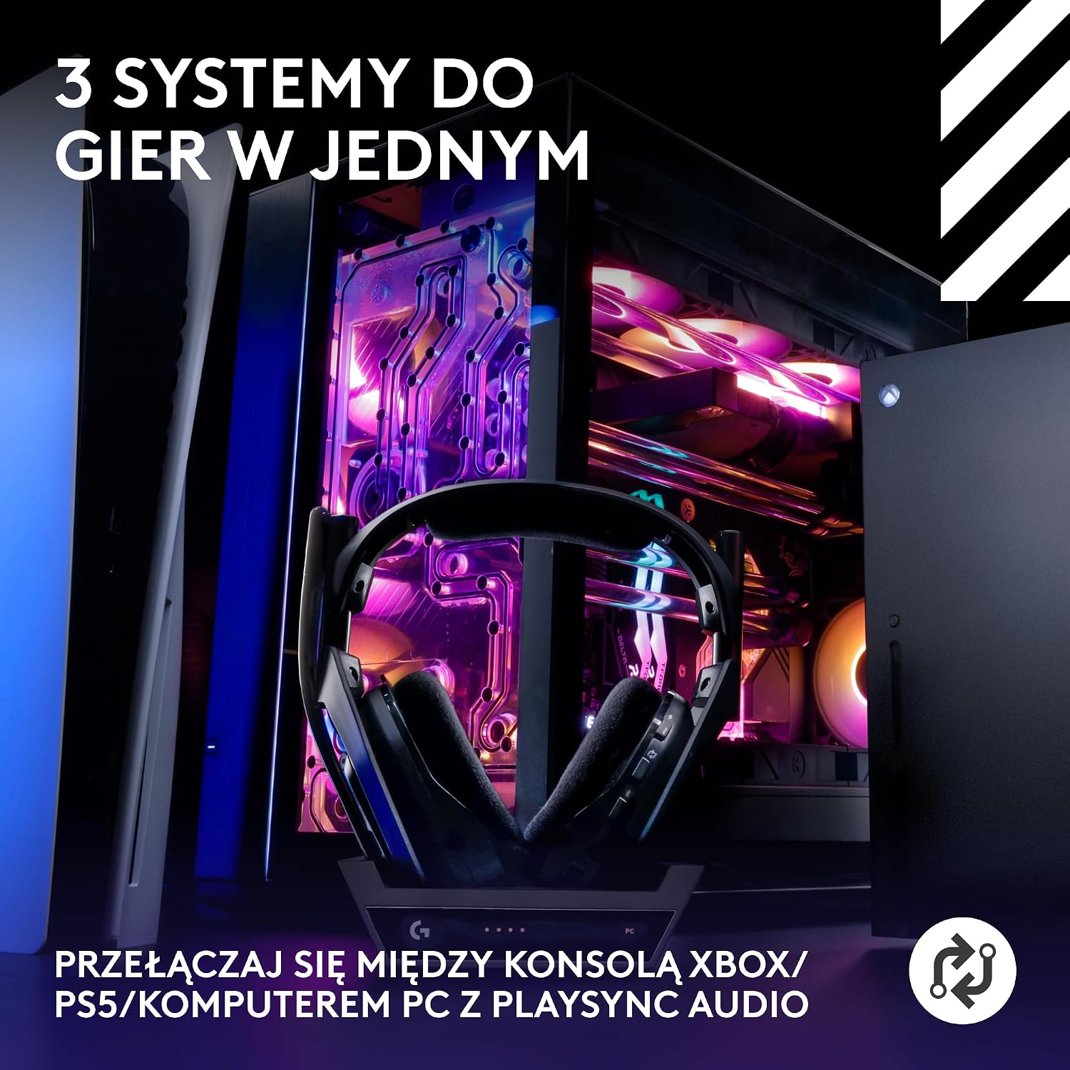 Logitech G Astro A50 stacja bazowa 5. generacja PRO-G GRAPHENE przełączanie 3 systemów USB-C do Xbox PS5 PC Mac lub Nintendo Switch Bluetooth Czarny