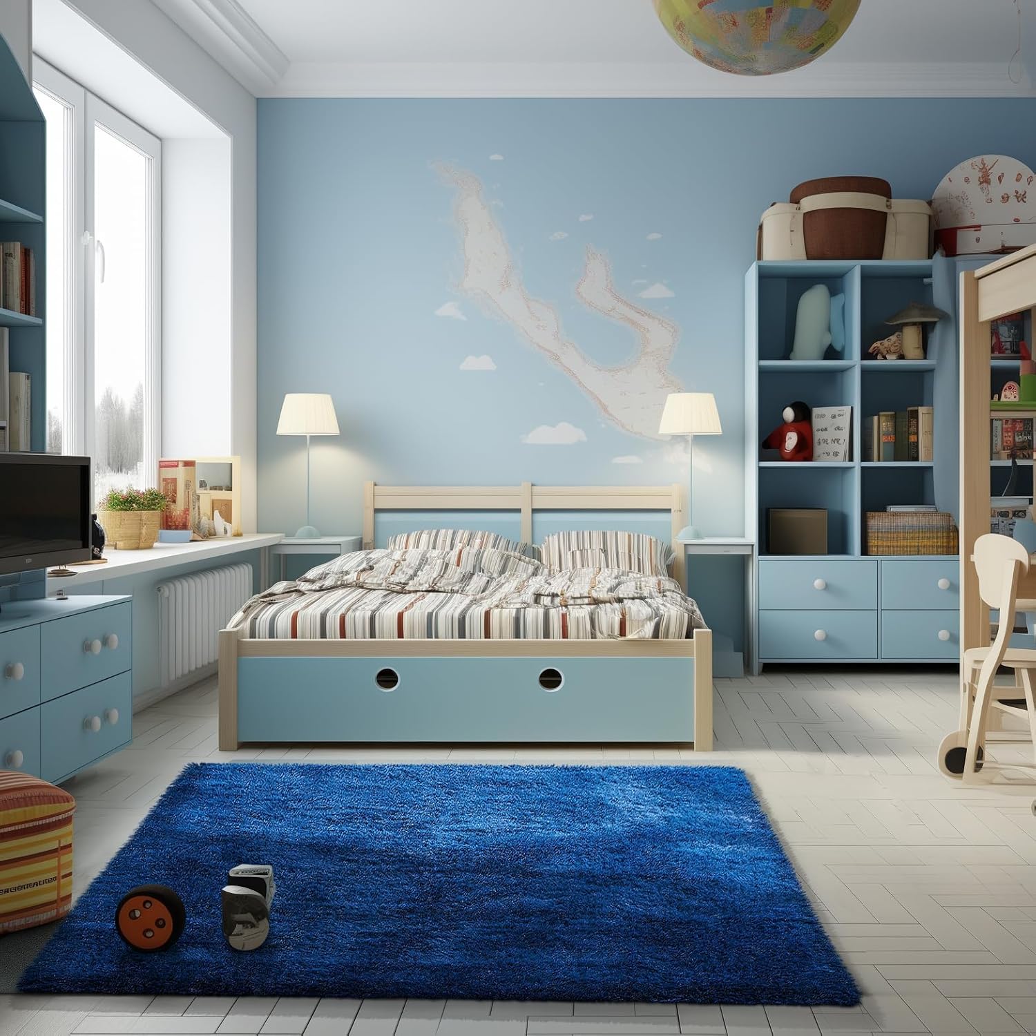 Ophanie Blue Rug, Boys 3x5 Rugs for Bedroom Royal Dark Blue Carpet Nursery Aesthetic, Kids Playroom Navy Area Rugs for Girls Teen Home Decor - Image 3