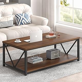 FOLUBAN Modern Coffee Table, Wood and Metal Center Table with Storage, I...