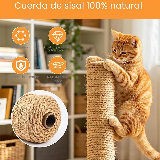 Foto 3 de 7 de 100m Cuerda de Sisal, 6mm Cuerda de Yute para Rascador de Gatos
