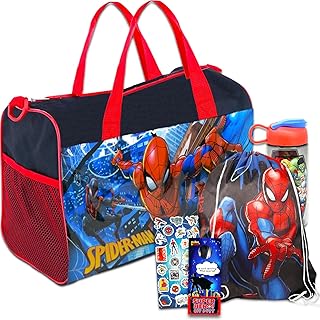 Spiderman Travel Bags for Kids - Bundle with Spiderman Duffle Bag, Spiderman Drawstring Bag, Water Bottle, Stickers, and More | Spiderman Bag Set