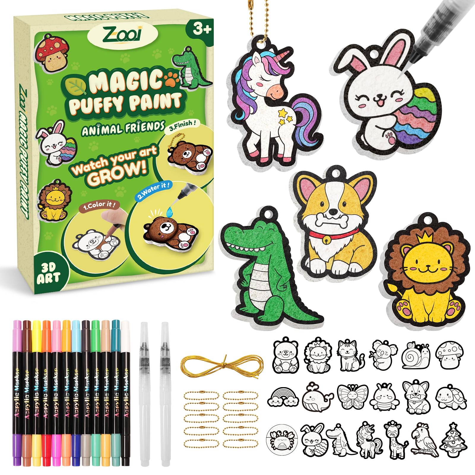 ZOOI Bastelset Kinder ab 6 Jahre – 3D Malerei Kit DIY Tiere, Geschenke für Mädchen & Jungen 6–8 Jahre, Spielzeug ab 6–12 Jahren, 24-Teiliges Magic Puffy Bastelset für Kinder Mädchen