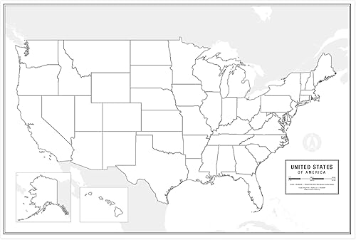 Miniatura 1 de Póster grande en blanco de mapa de Estados Unidos, laminado, 36 x 24 pulgadas, gran mapa de pared en blanco para aula o estudio en casa, marcador de