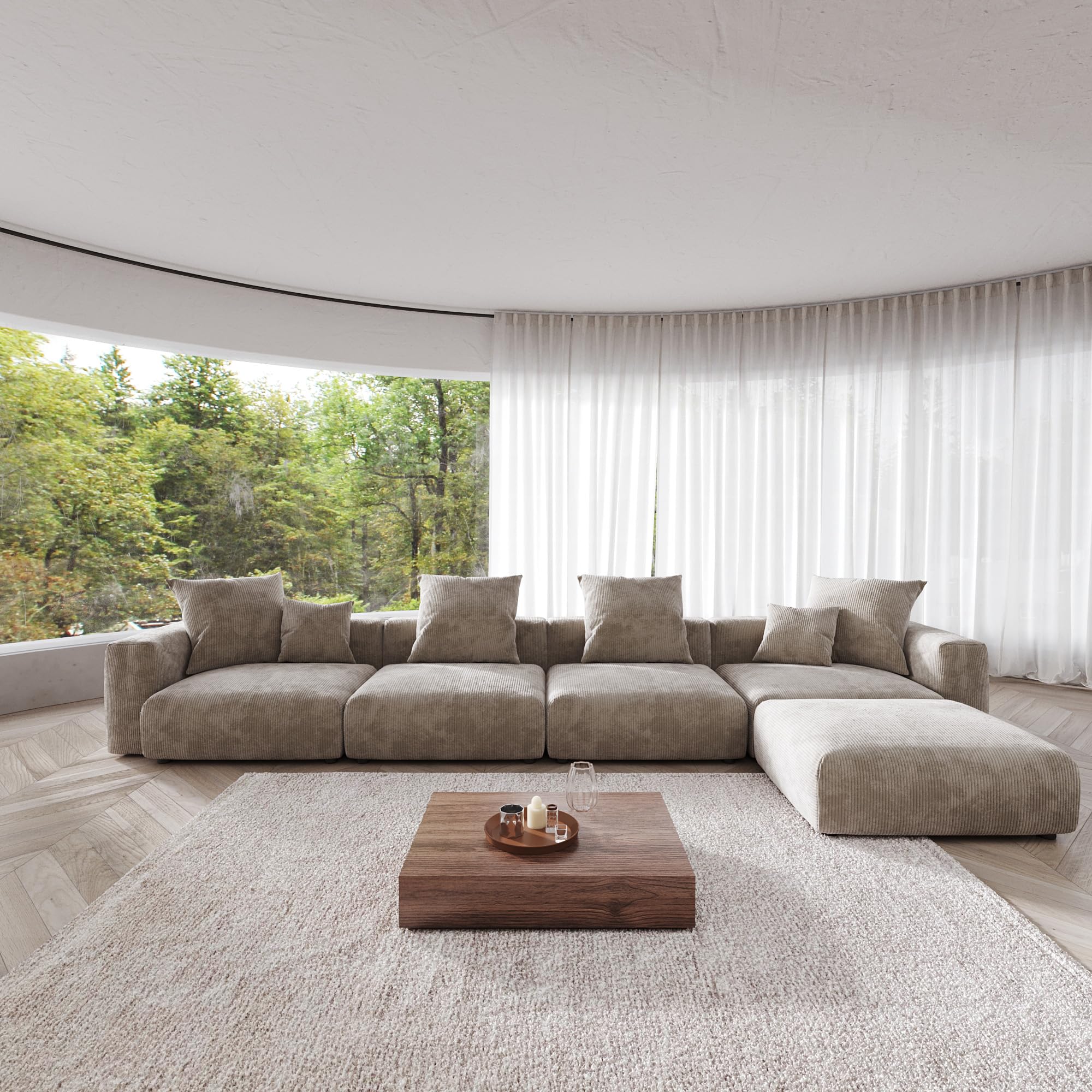 JACH 181" Oversized Modular Sectional Sofa, Deep 4-Seats Sectional Couch with Chaise Ottoman, Huge Plus Convertible Sofas, Corduroy Minimalist Couches