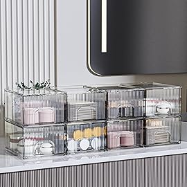 ZHIAI 8 Pack Clear Stackable Storage Drawer, Acrylic Drawer, Cosmetic Organizer, Plastic Organizer for Dresser, Under, Kitchen Cabinet, Pantry, Home Organization and Storage
