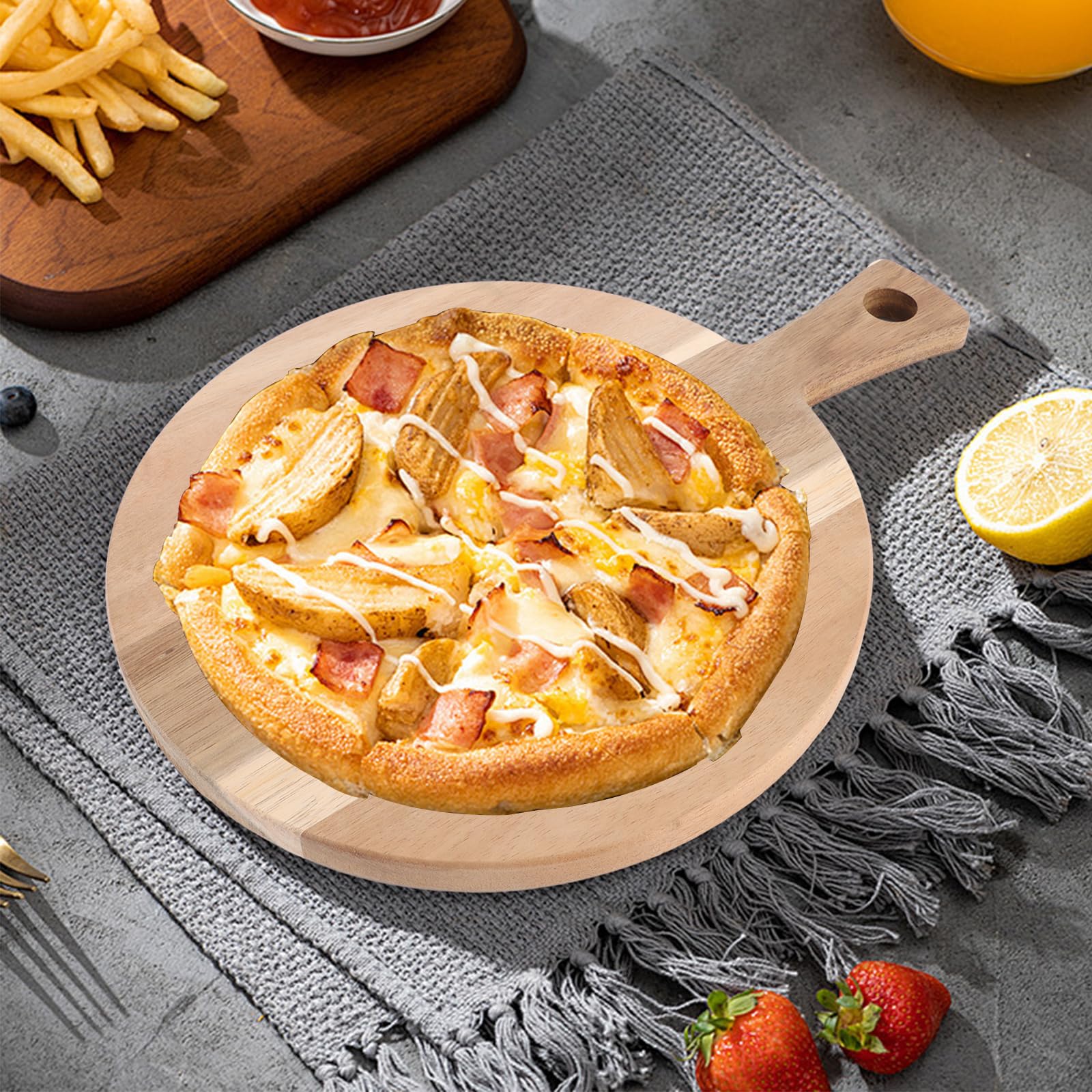 SHUESS Pizzabrett Aus Akazienholz - Rund 40cm Mit Griff, Schneidebrett