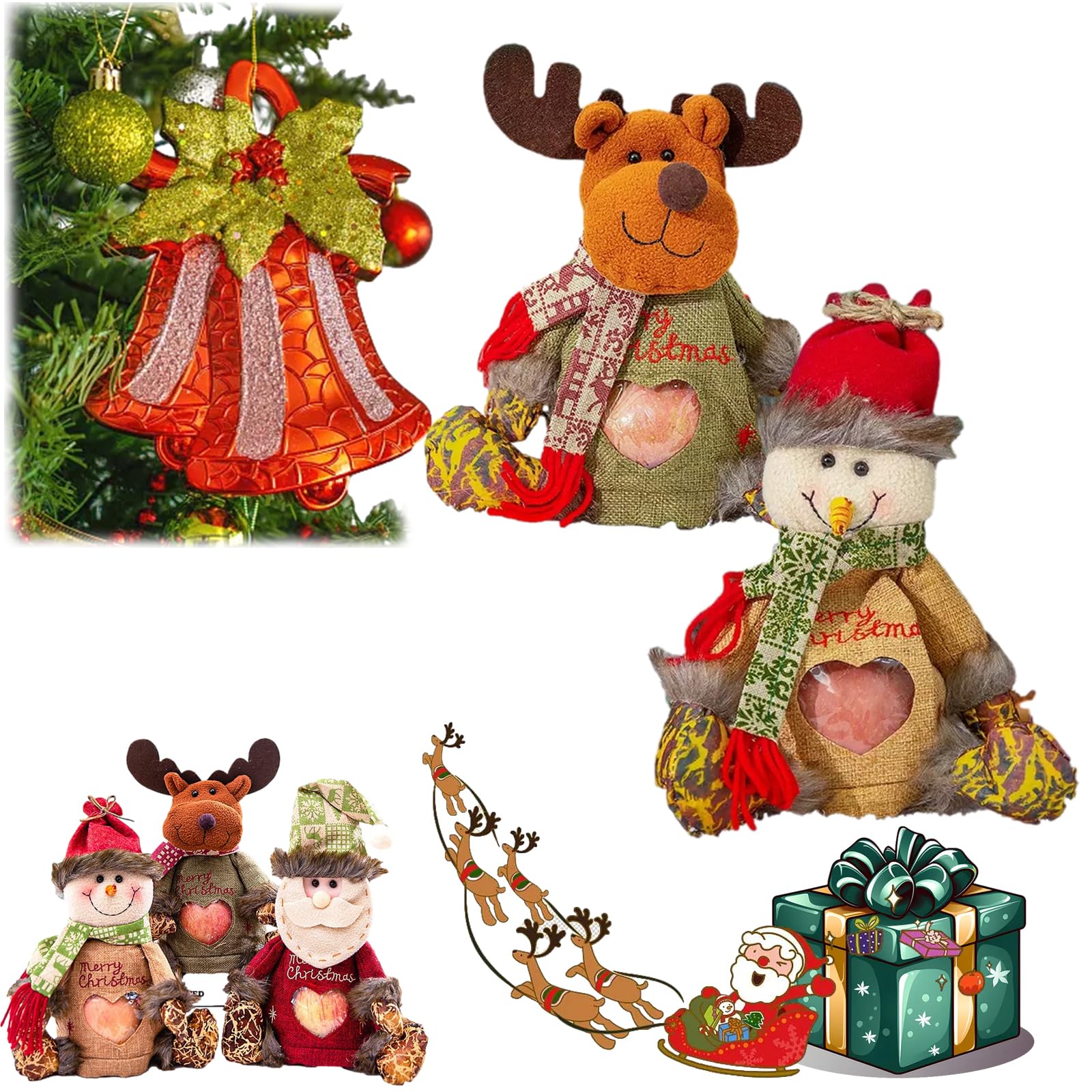 Santa's 3D Doll Decoration Gift Bags - Zipper Design, Perfect for Christmas Parties & Festivals (2PC)